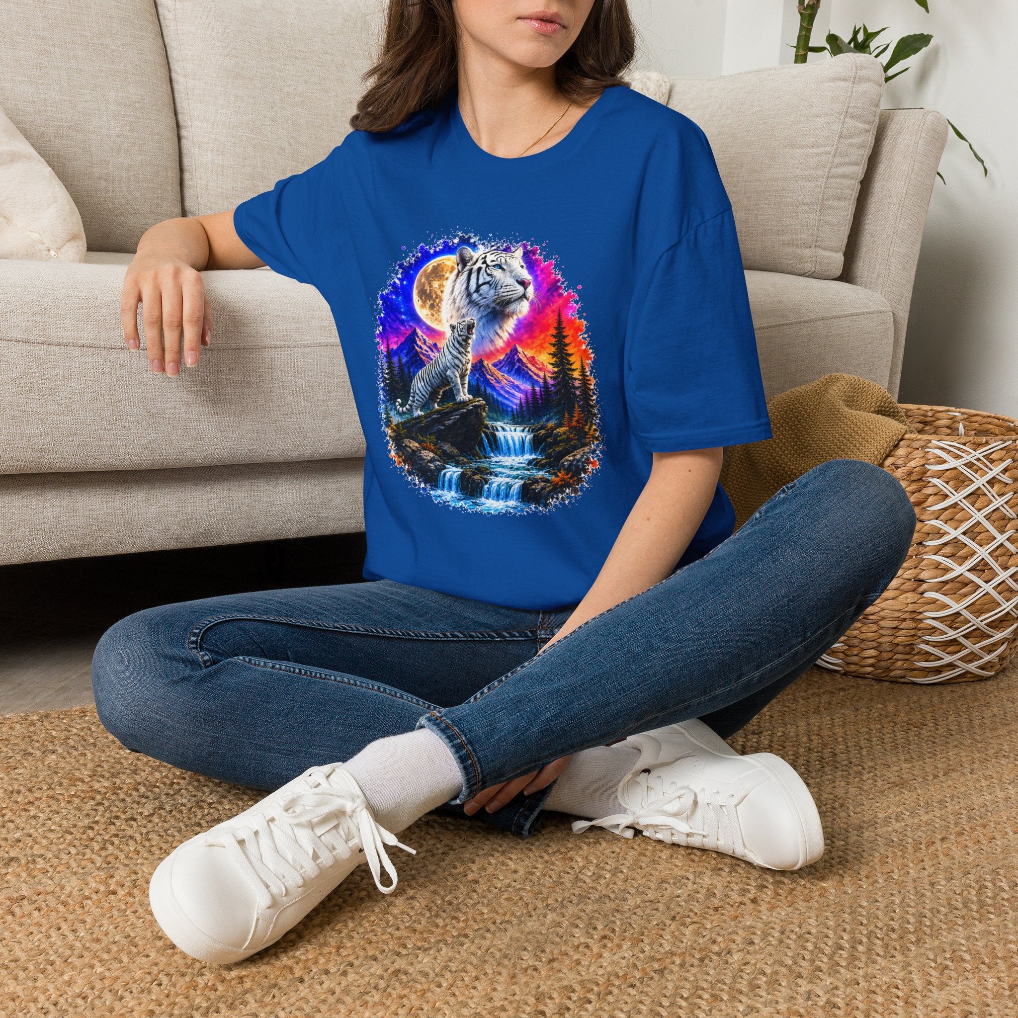 White Tiger Moon T-Shirt | Colorful Wildlife Graphic Tee | Big Cat Lover Gift | Nature Shirt