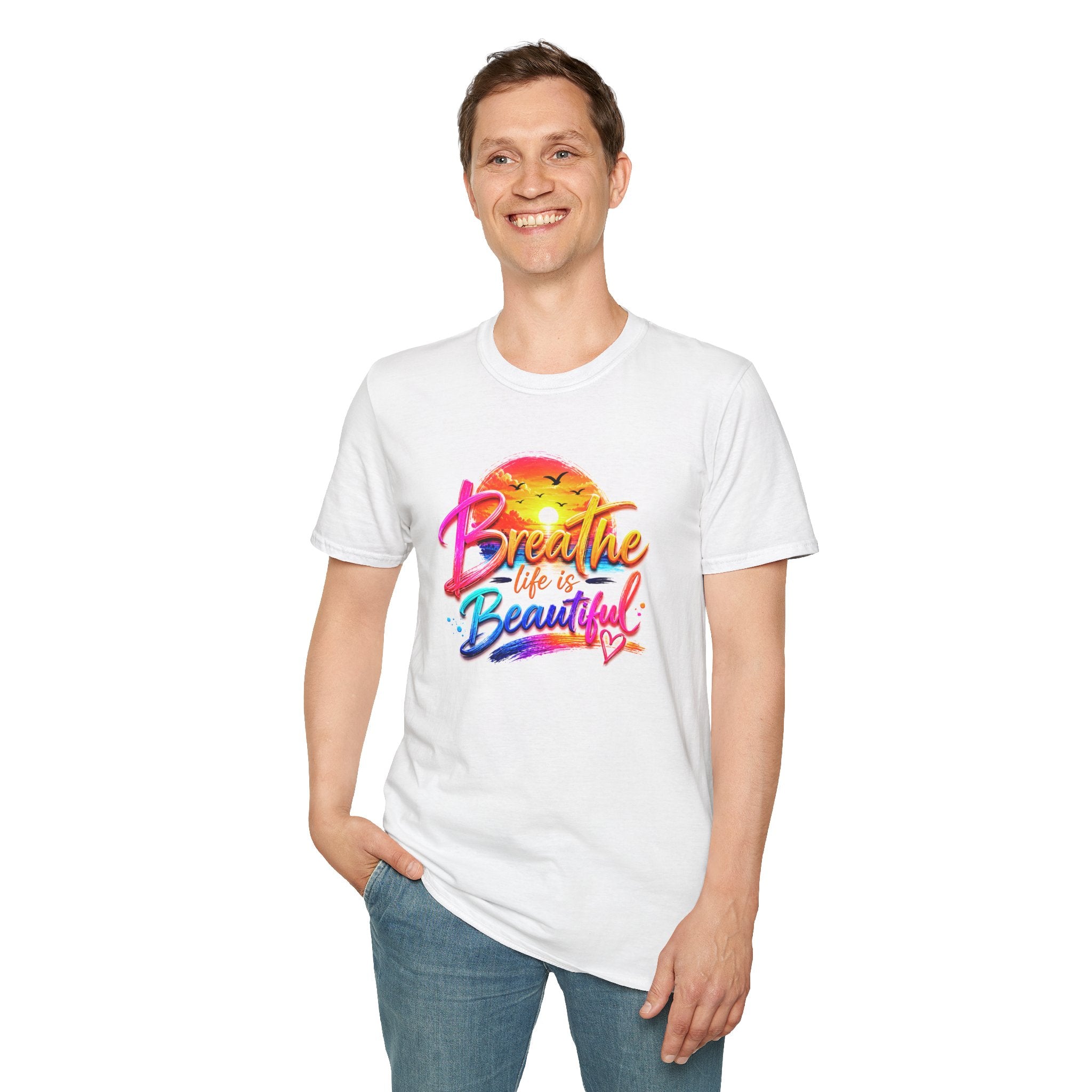 T-Shirt — "Breathe Life Is Beautiful" Sunset Graphic Tee