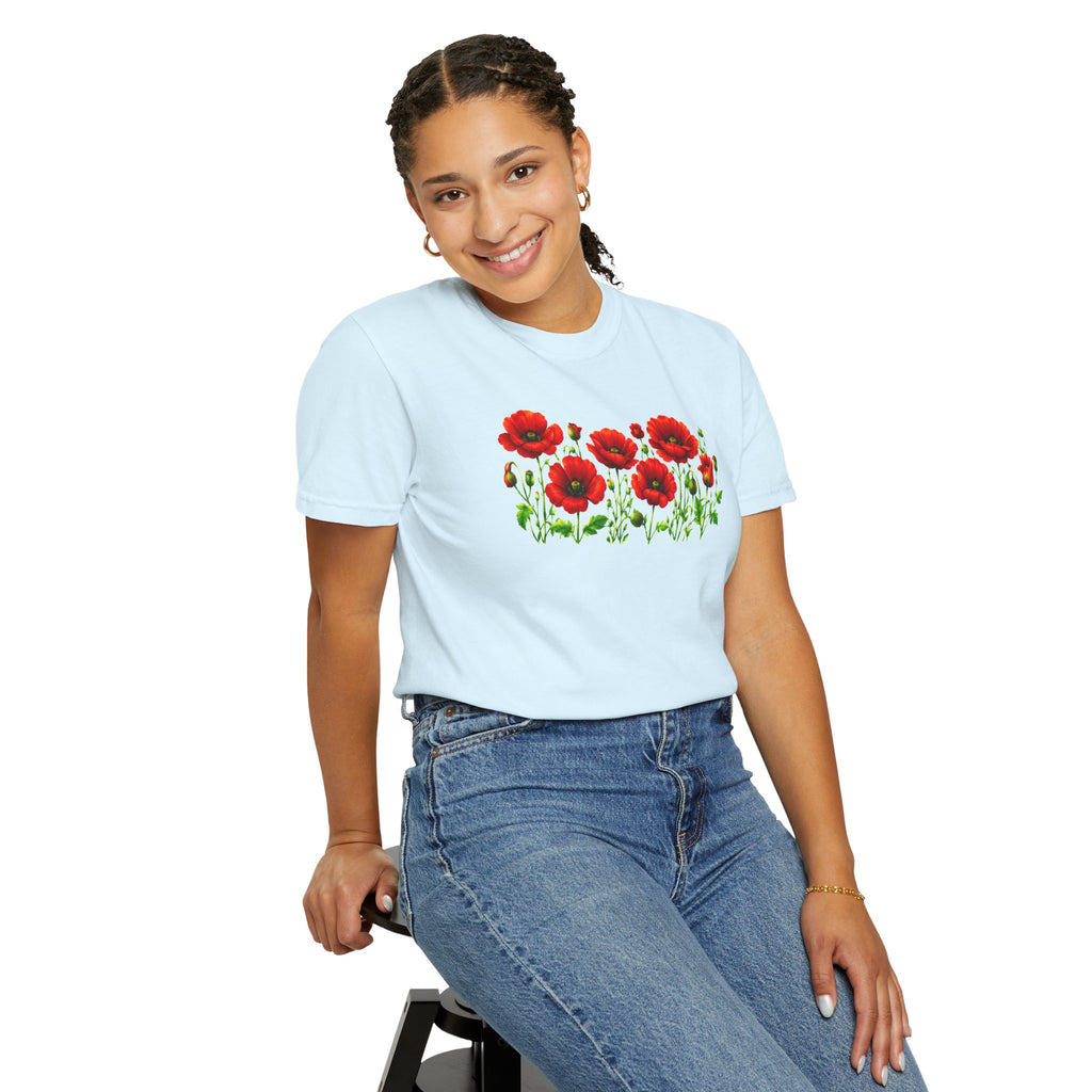 Red Poppy Shirt, Floral T-Shirt for Women, Wildflower Graphic Tee, Botanical Garden Shirt, Comfort Colors Tee