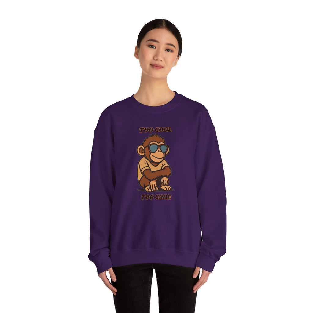 Too Cool Too Care Monkey Sweatshirt — Cute Sunglasses Ape Crewneck