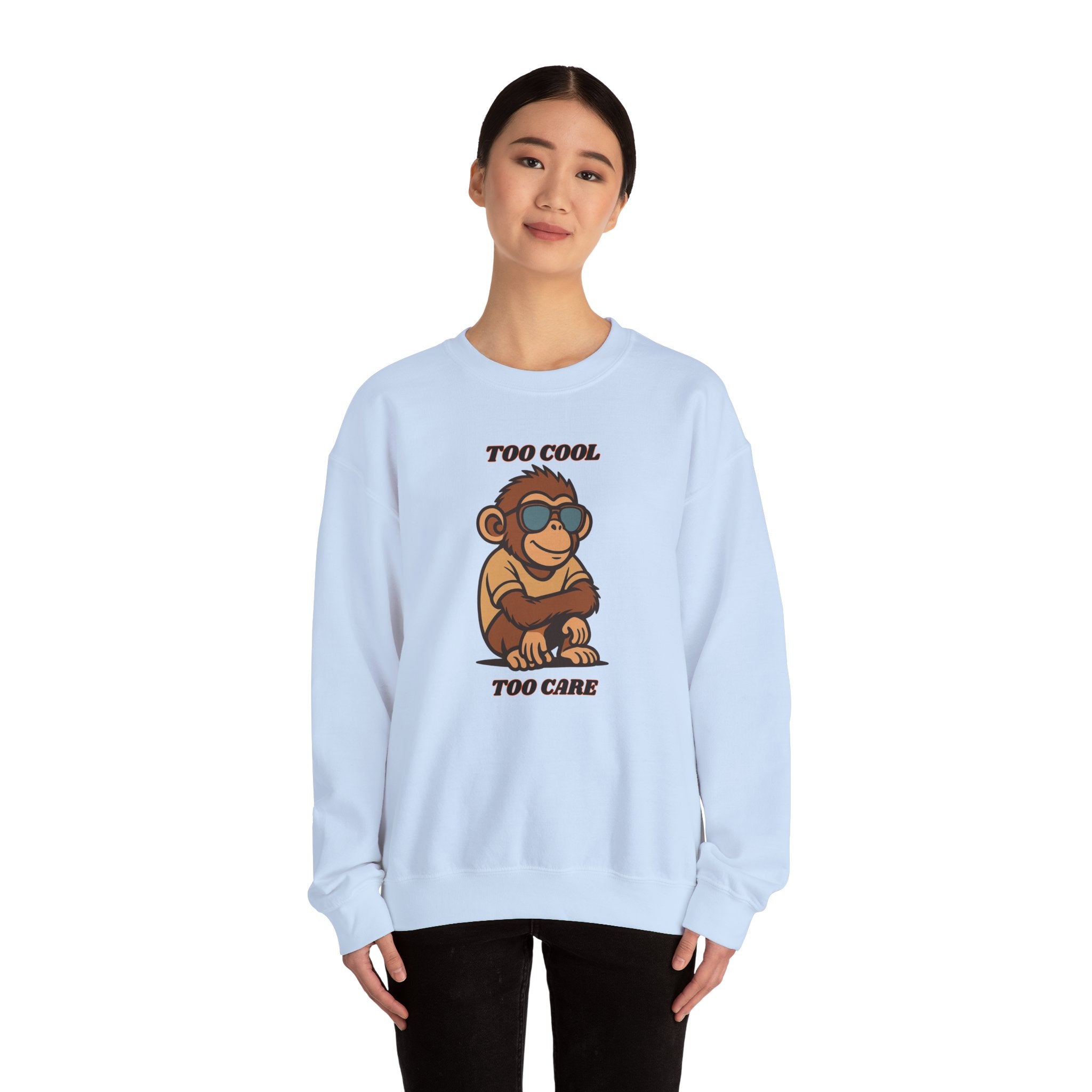 Too Cool Too Care Monkey Sweatshirt — Cute Sunglasses Ape Crewneck