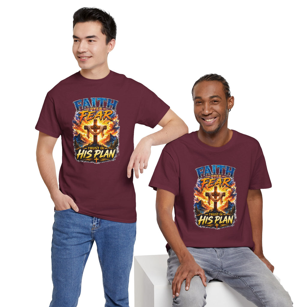 Faith Over Fear Christian T-Shirt | Trust in His Plan Cross Graphic Tee | Religious Unisex Shirt | Christian Gift