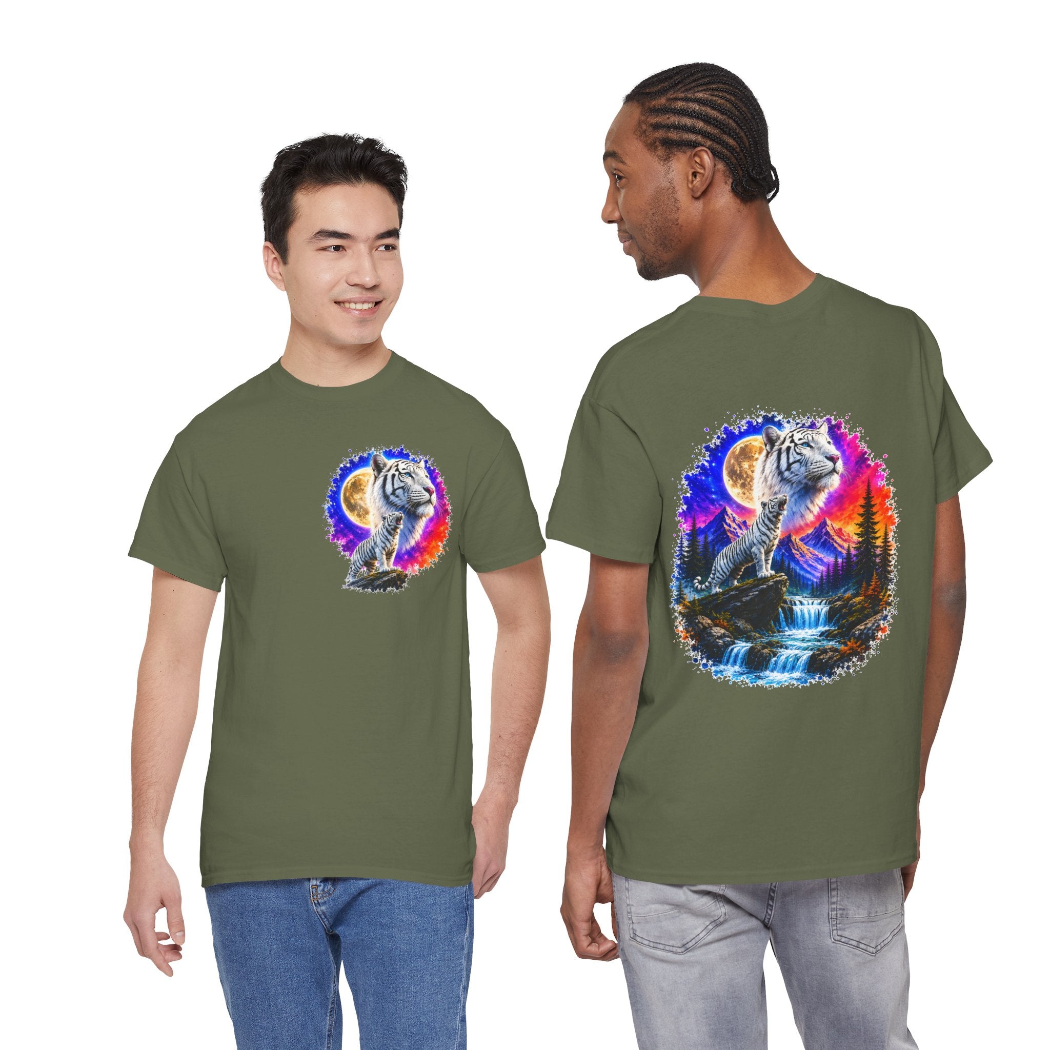 White Tiger Moon T-Shirt | Colorful Wildlife Graphic Tee | Big Cat Lover Gift | Unisex Nature Shirt