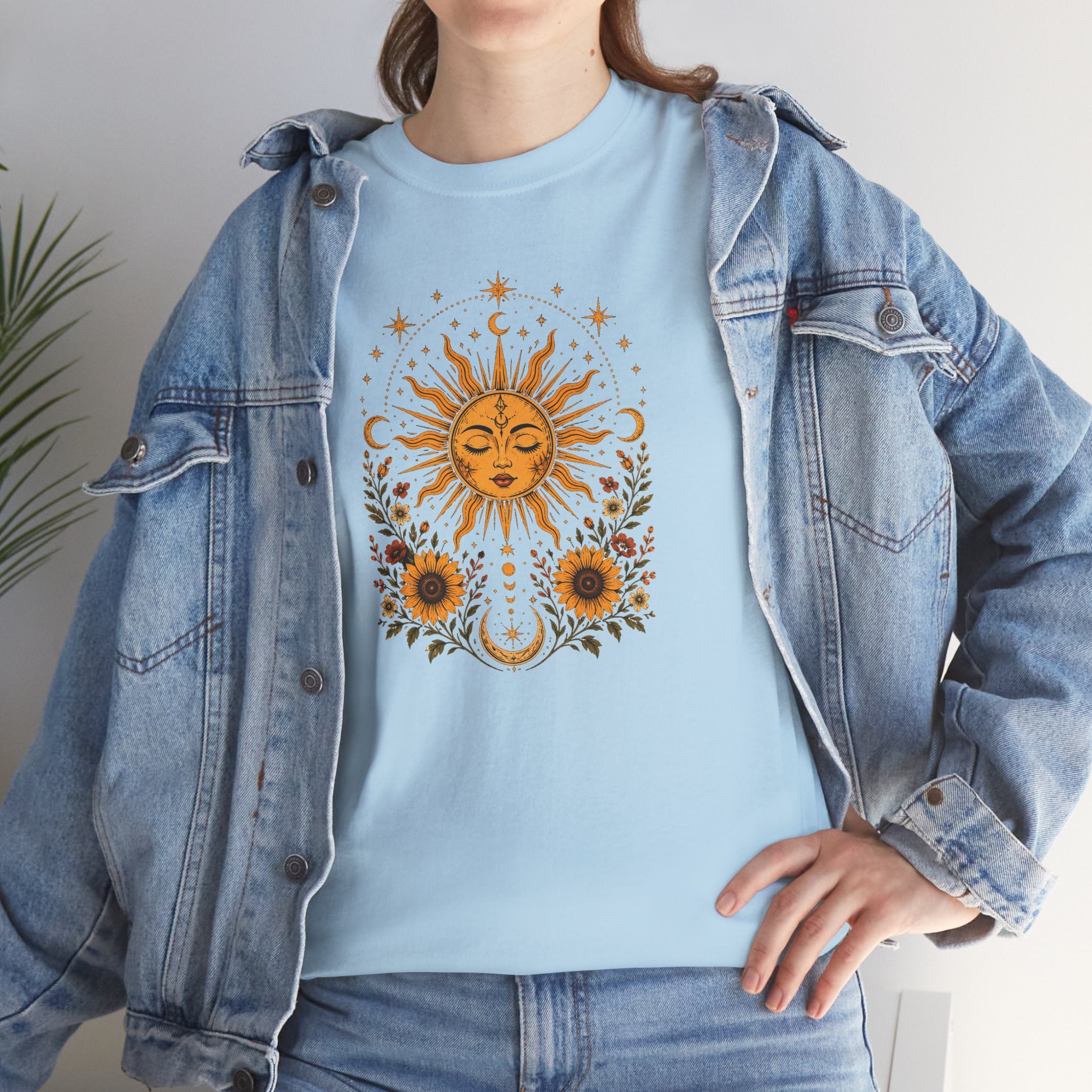 Sun & Sunflower Graphic T-Shirt, Boho Celestial Tee, Vintage Sun Shirt, Spiritual Aesthetic Top, Gift for Her