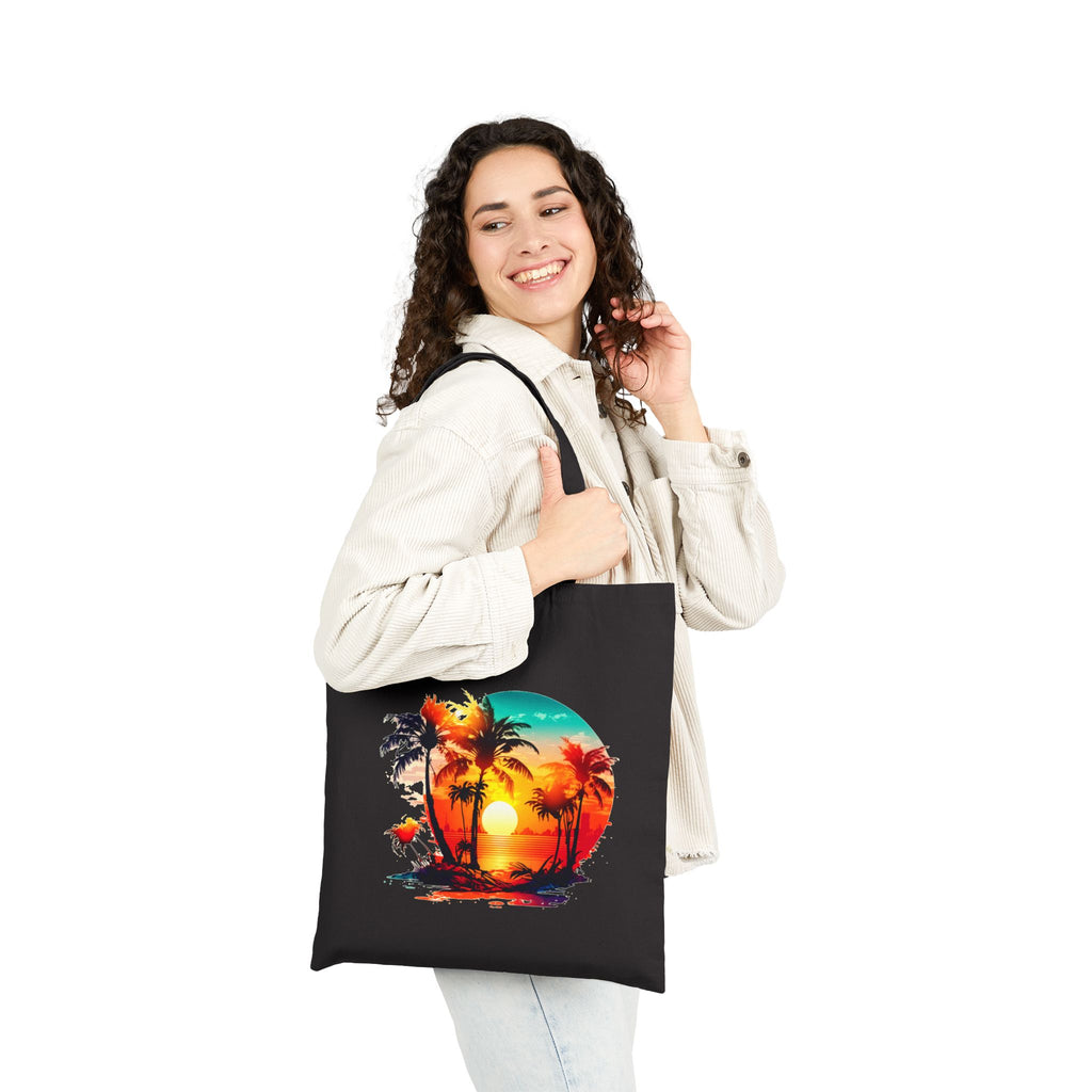 Tropical Sunset Tote Bag, Beach Canvas Tote, Summer Palm Tree Bag, Aesthetic Beach Bag