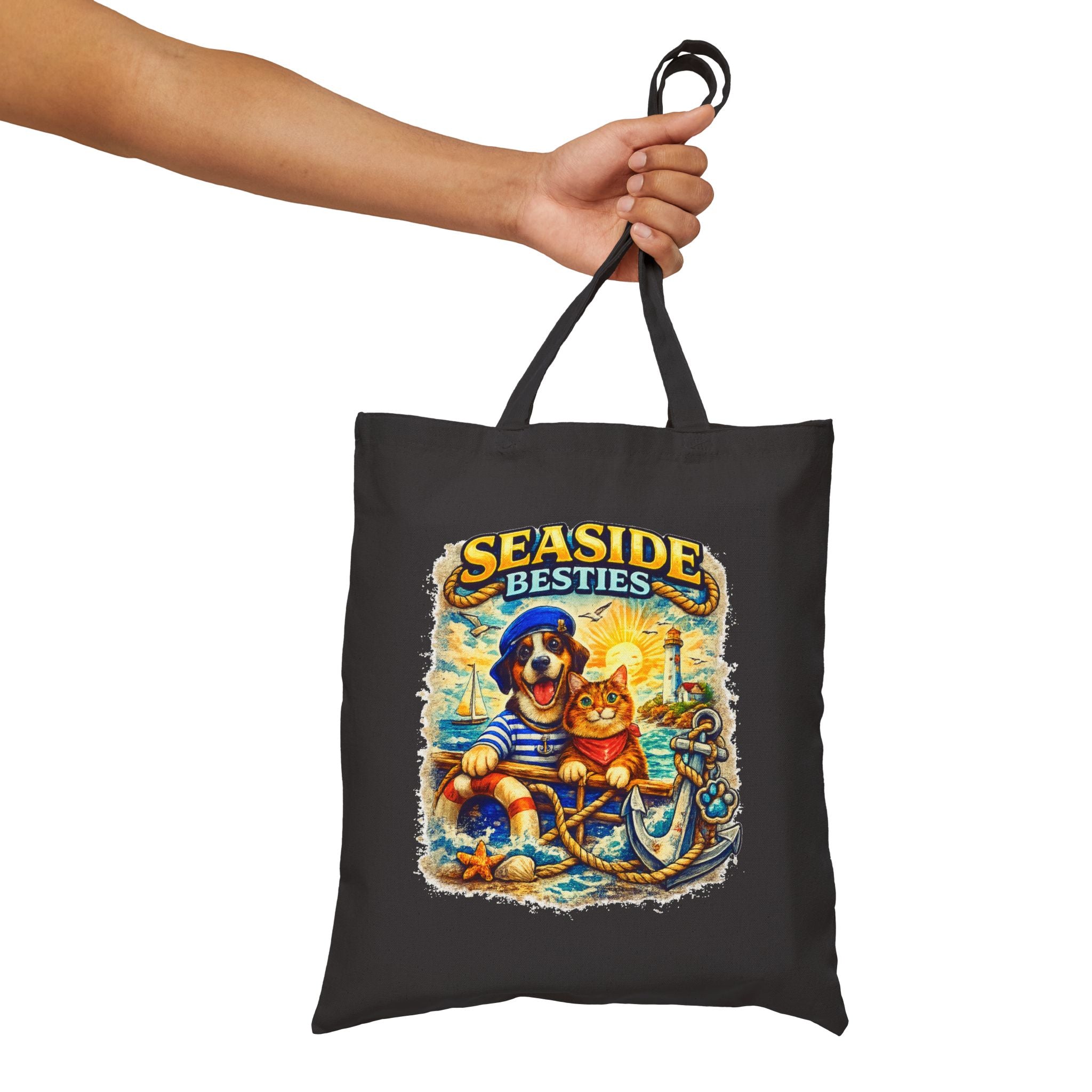Seaside Besties Tote Bag | Beach Dog & Cat Tote Bag | Coastal Canvas Bag | Ocean Lover Gift
