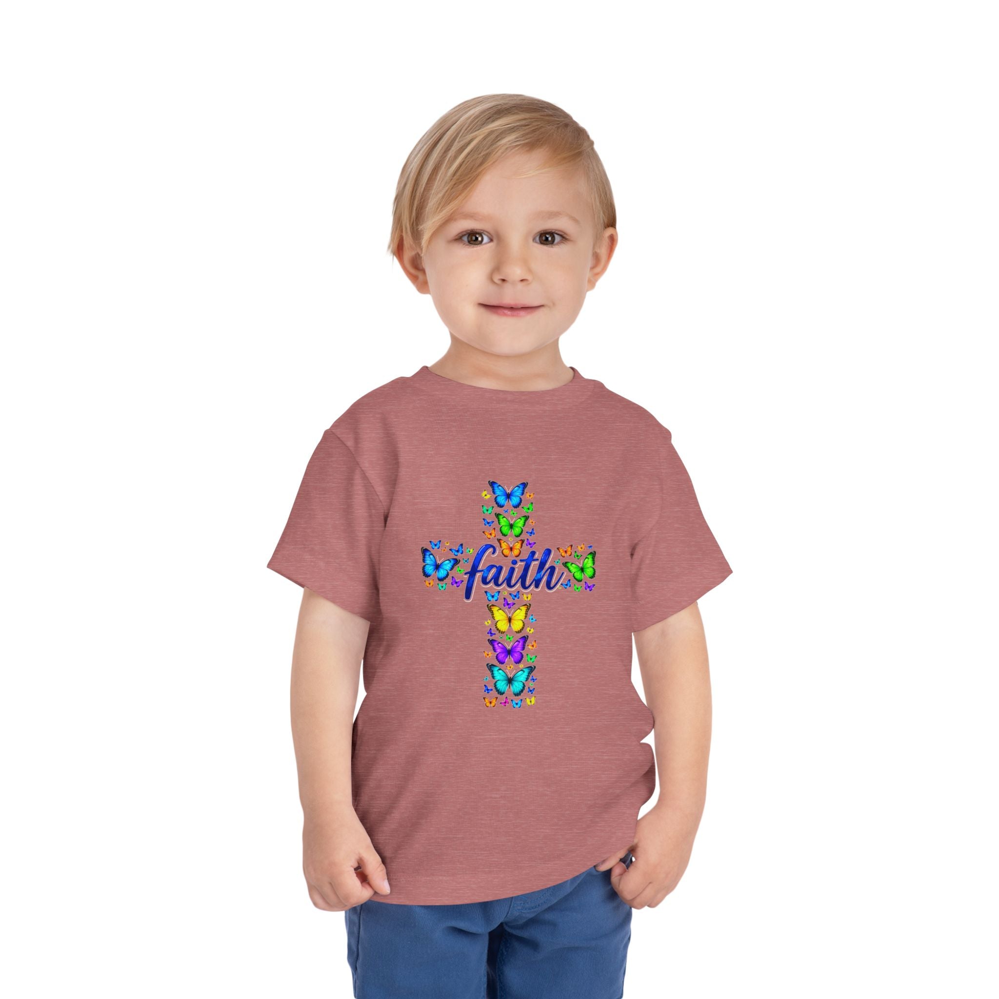 Toddler Christian Shirt, Faith Cross Butterfly Tee, Kids Religious T-Shirt, Colorful Cross Shirt, Church Gift for Girls & Boys