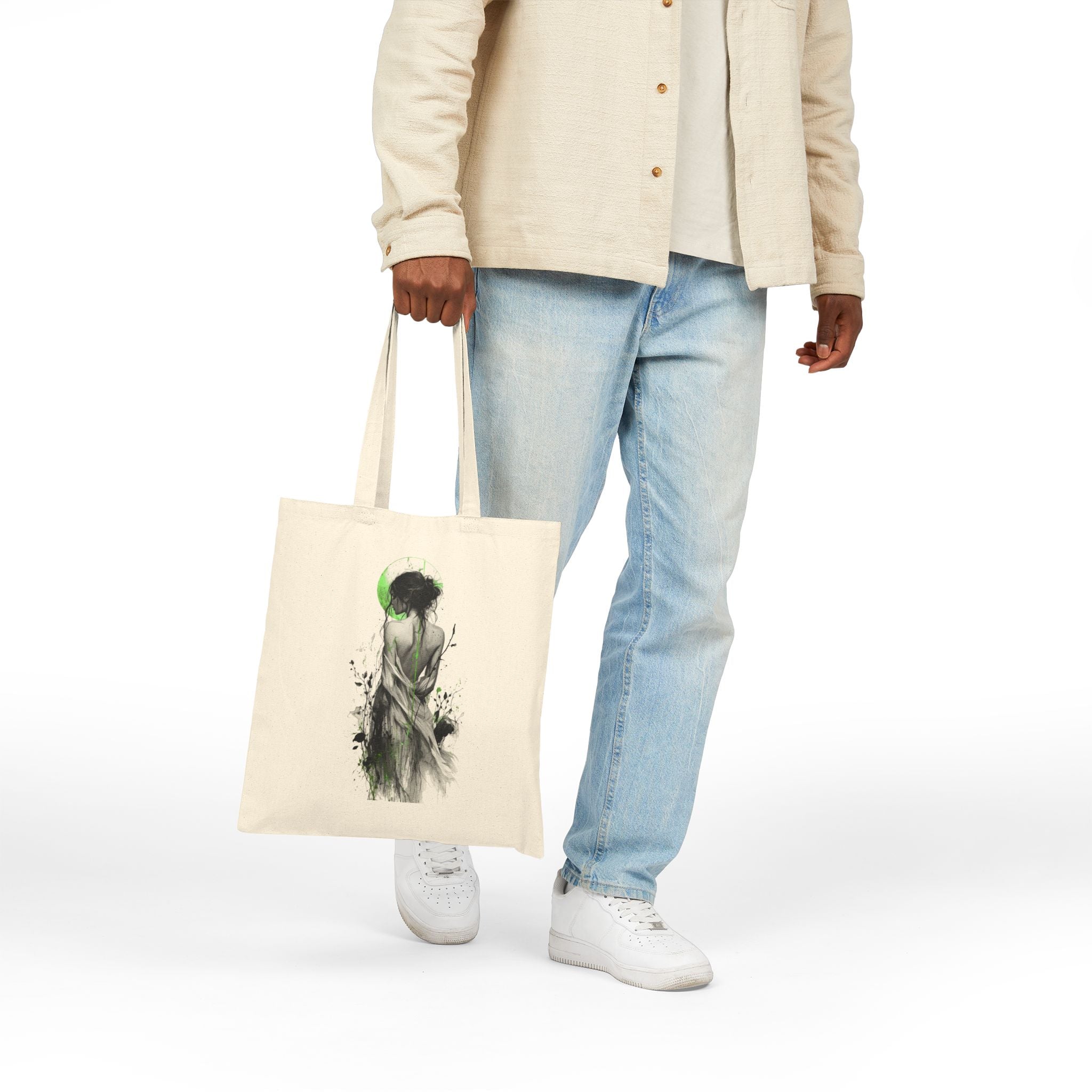 Canvas Tote Bag - Green Moon Muse Illustration