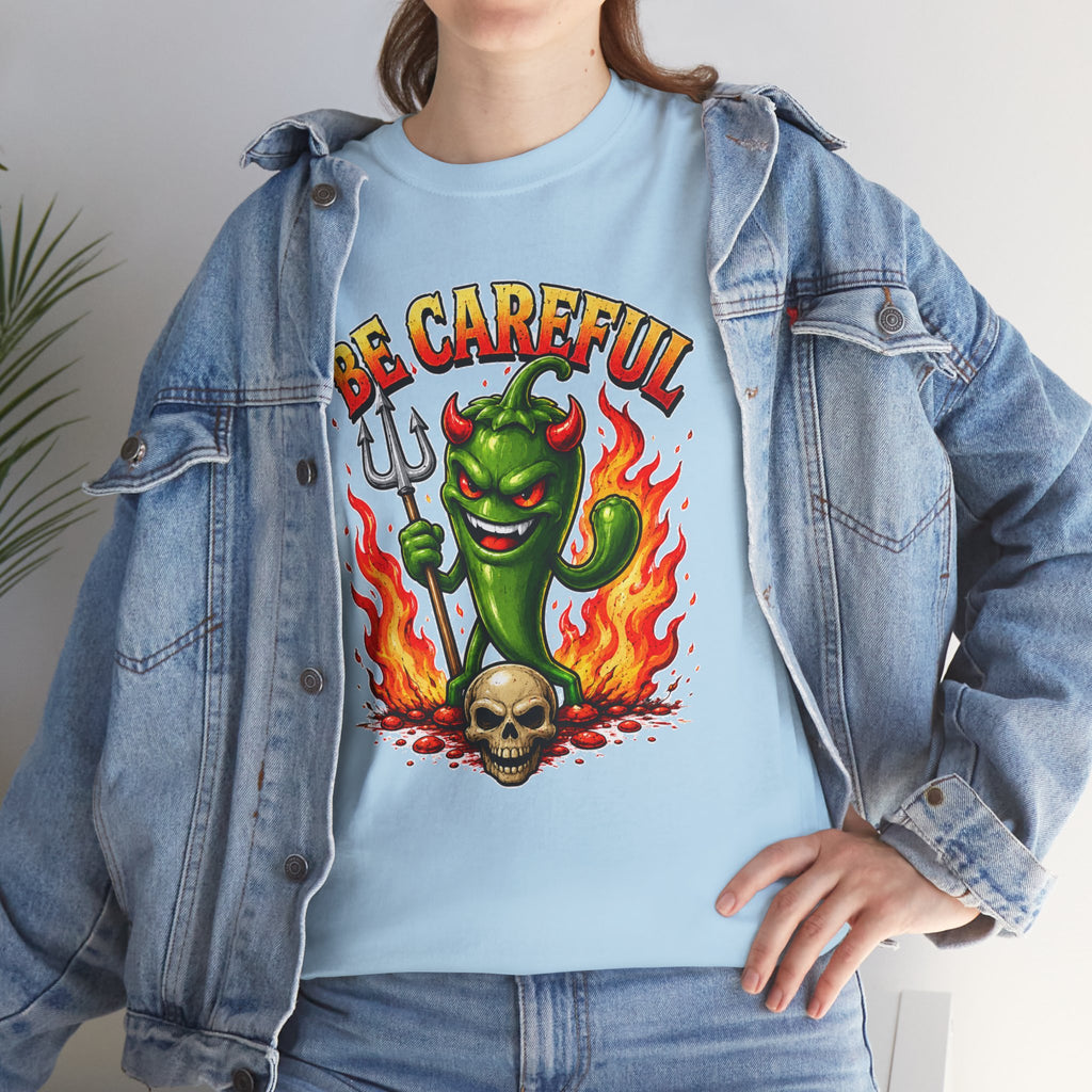 Be Careful Devil Pepper Shirt, Funny Spicy Pepper T-Shirt, Hot Chili Graphic Tee, Retro Tattoo Style Unisex Gift