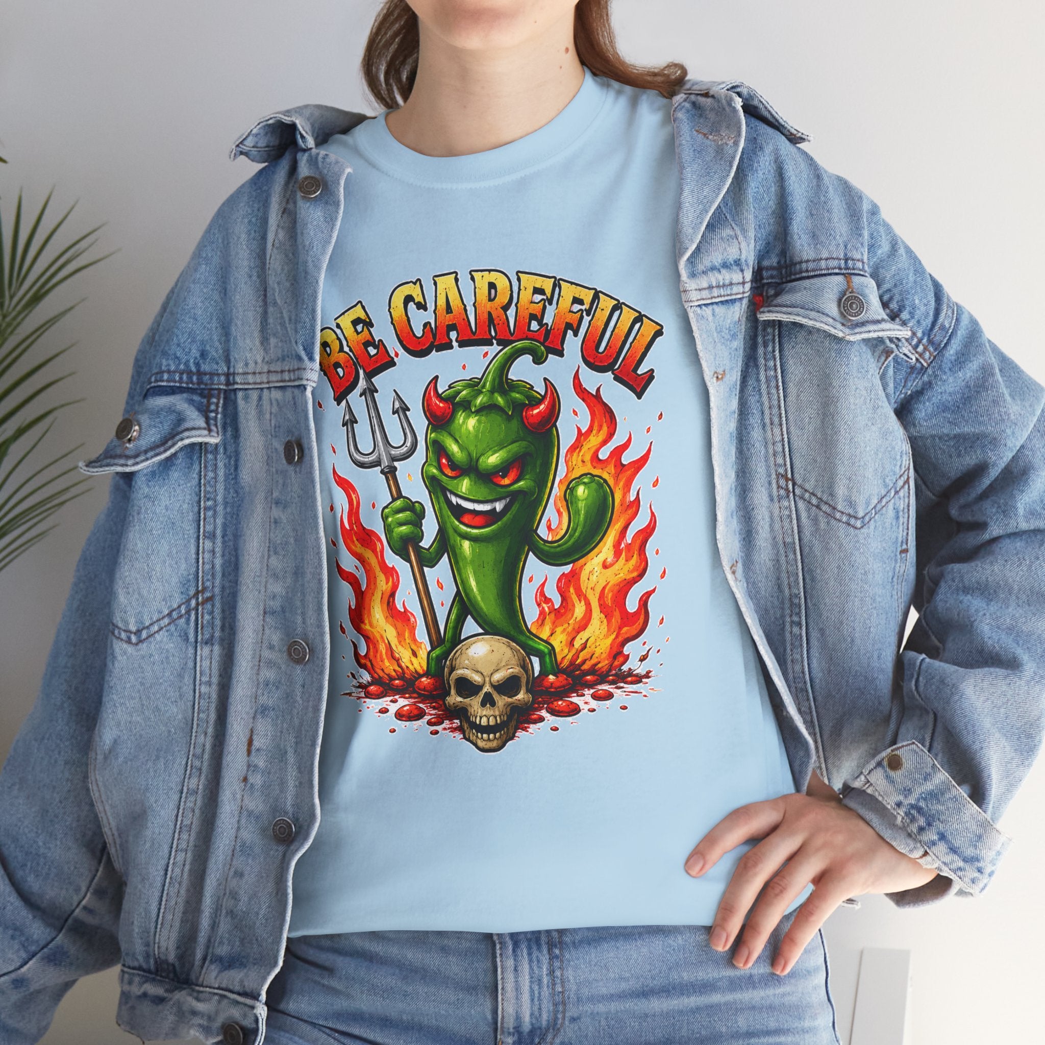 Be Careful Devil Pepper Shirt, Funny Spicy Pepper T-Shirt, Hot Chili Graphic Tee, Retro Tattoo Style Unisex Gift