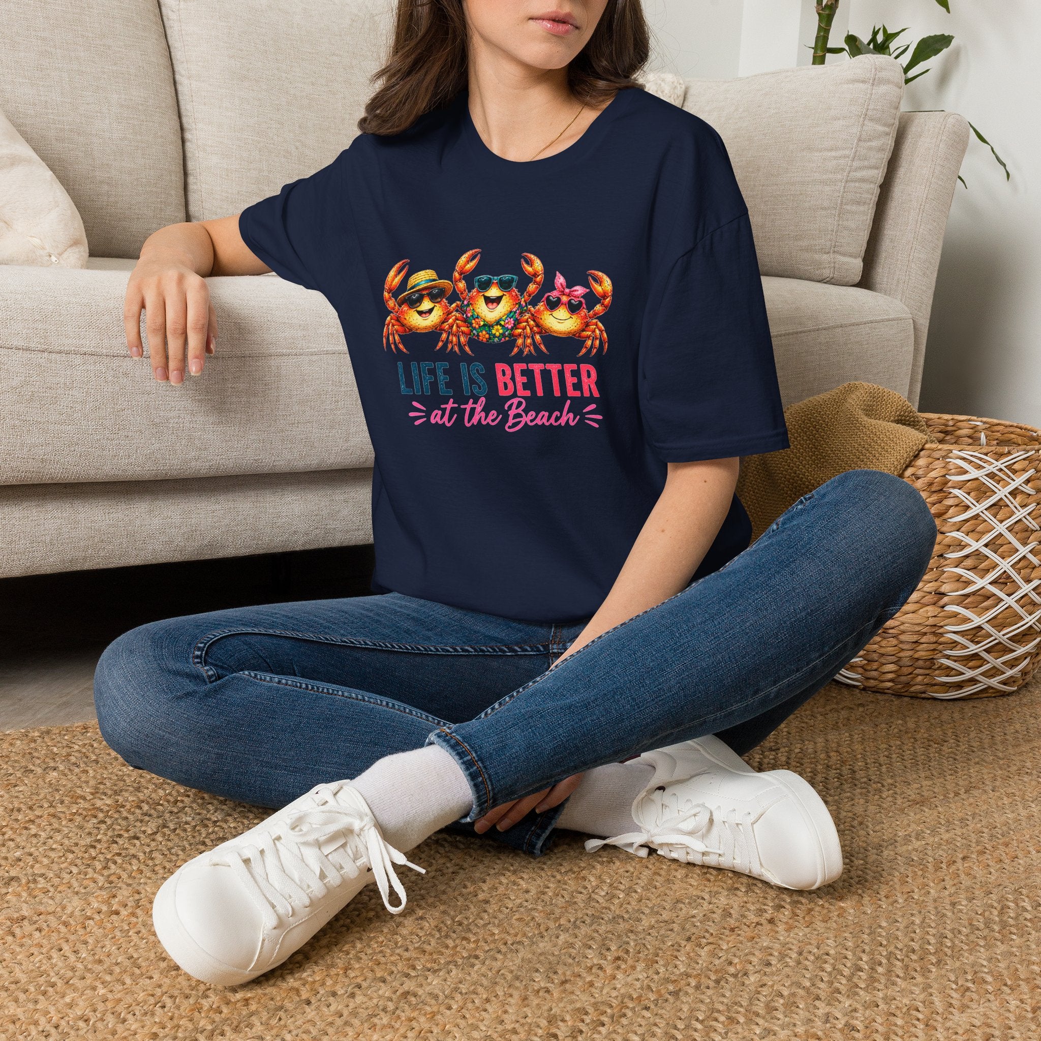 Funny Beach Crab T-Shirt | Life Is Better at the Beach Tee | Cute Summer Vacation Shirt | Coastal Graphic Tee | Ocean Lover Gift