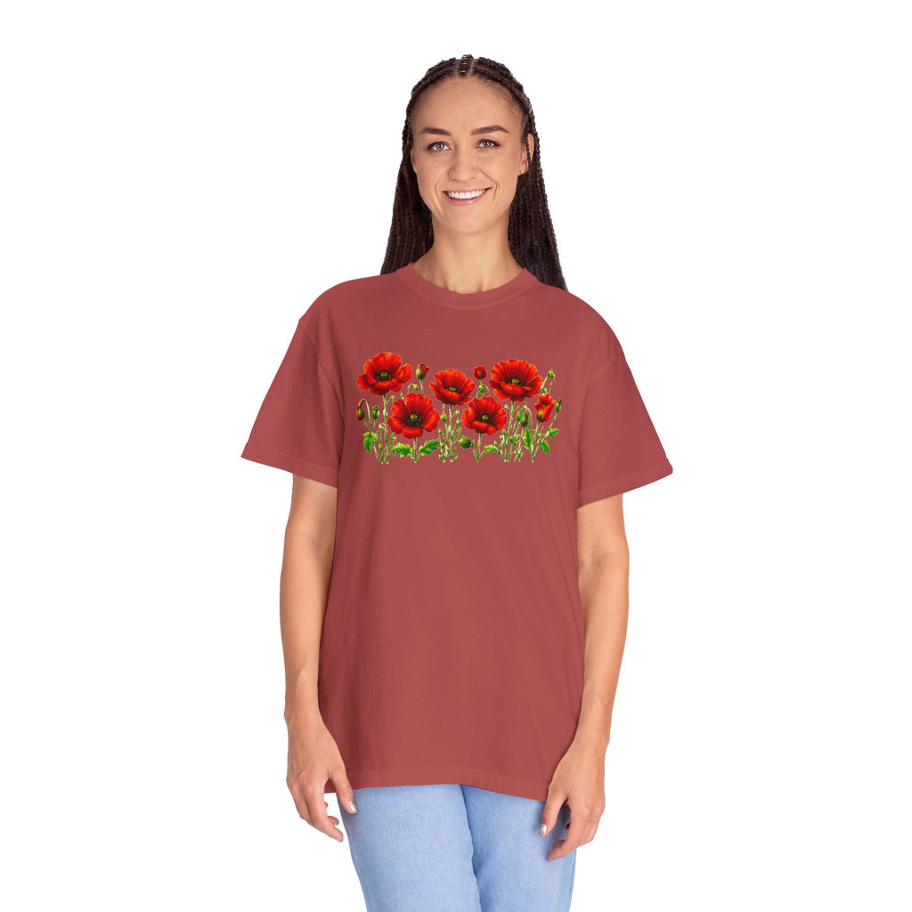 Red Poppy Shirt, Floral T-Shirt for Women, Wildflower Graphic Tee, Botanical Garden Shirt, Comfort Colors Tee