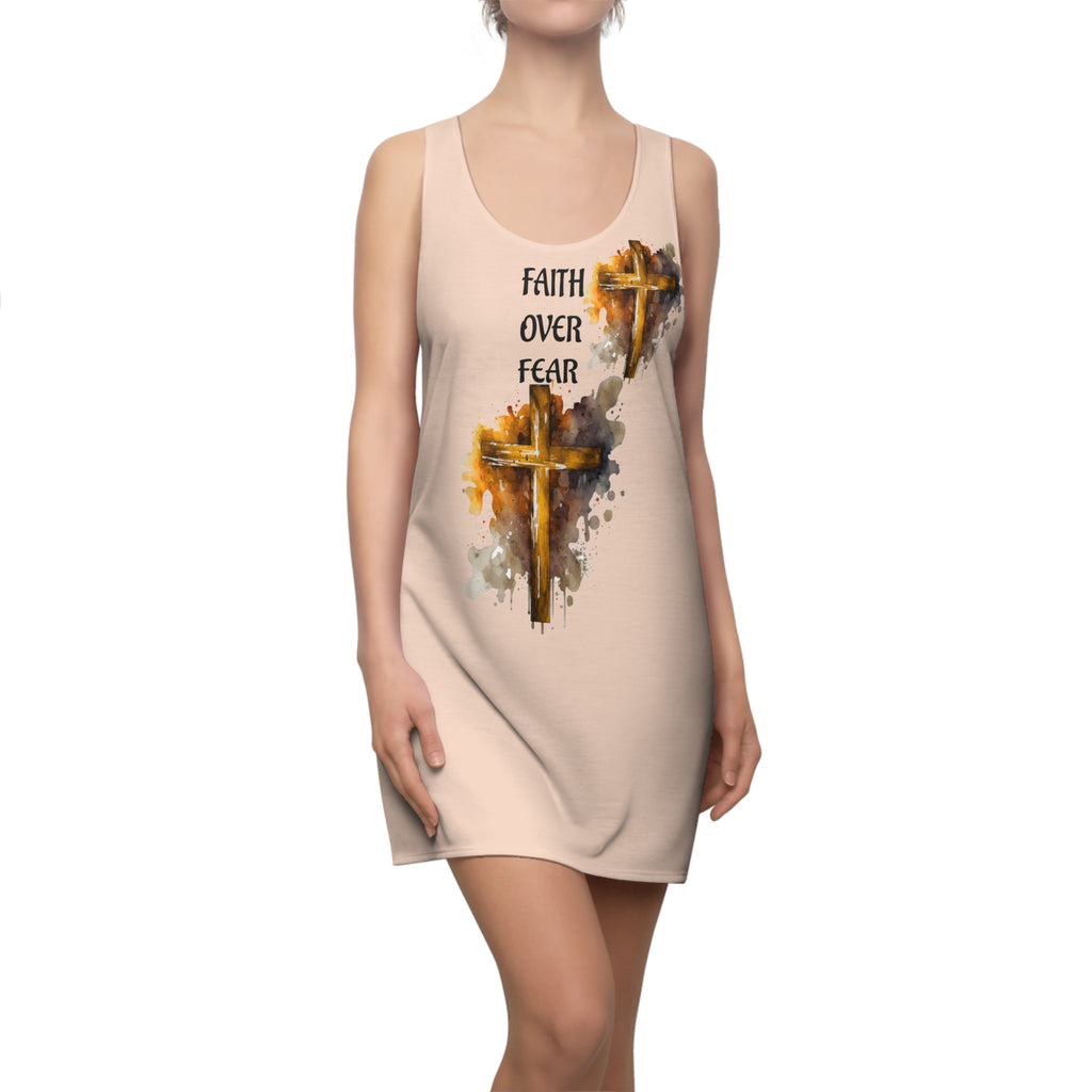 Faith Over Fear Racerback Dress — Christian Cross Watercolor AOP