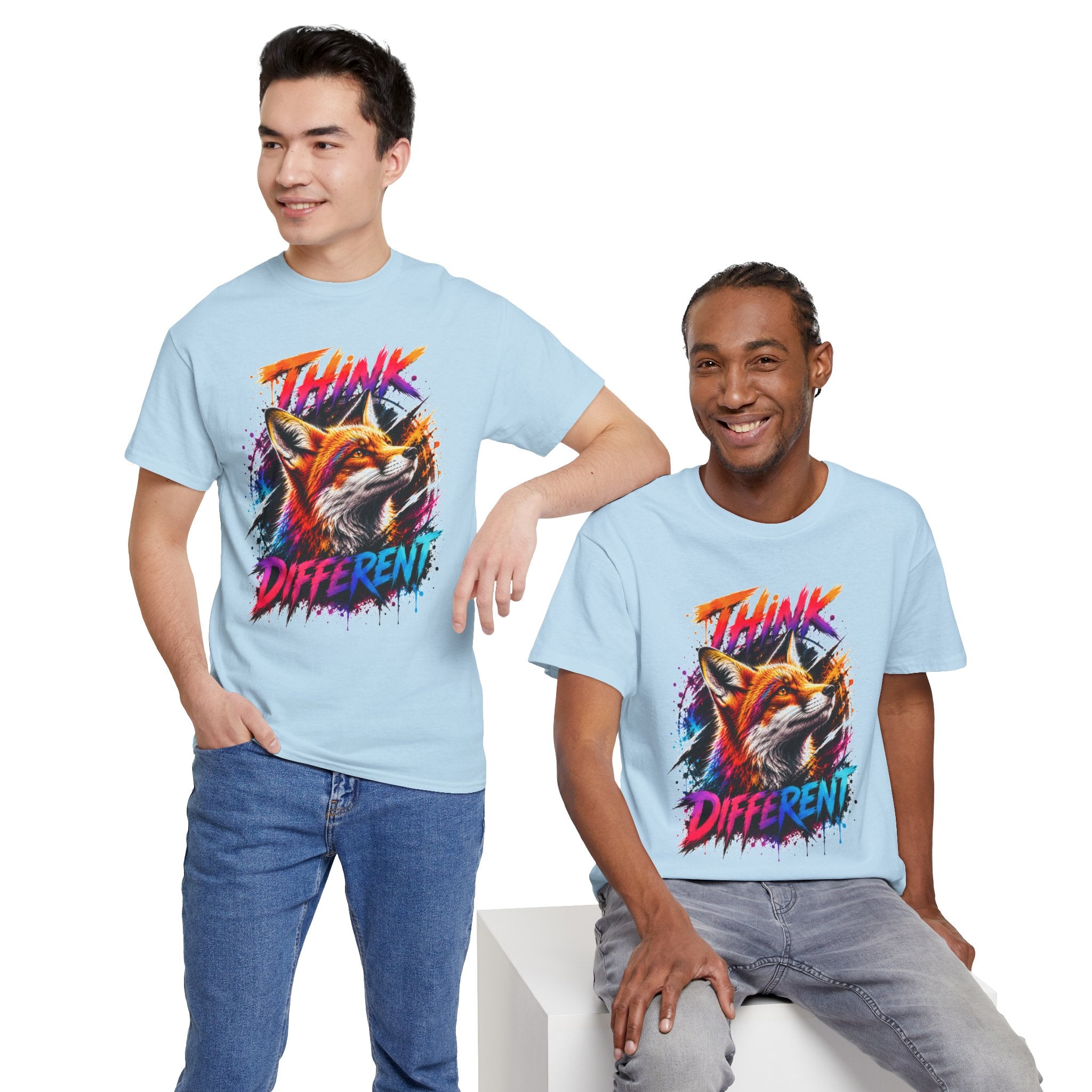 Think Different Fox Shirt, Colorful Fox T-Shirt, Wildlife Graphic Tee, Neon Animal Shirt, Gift for Fox Lovers