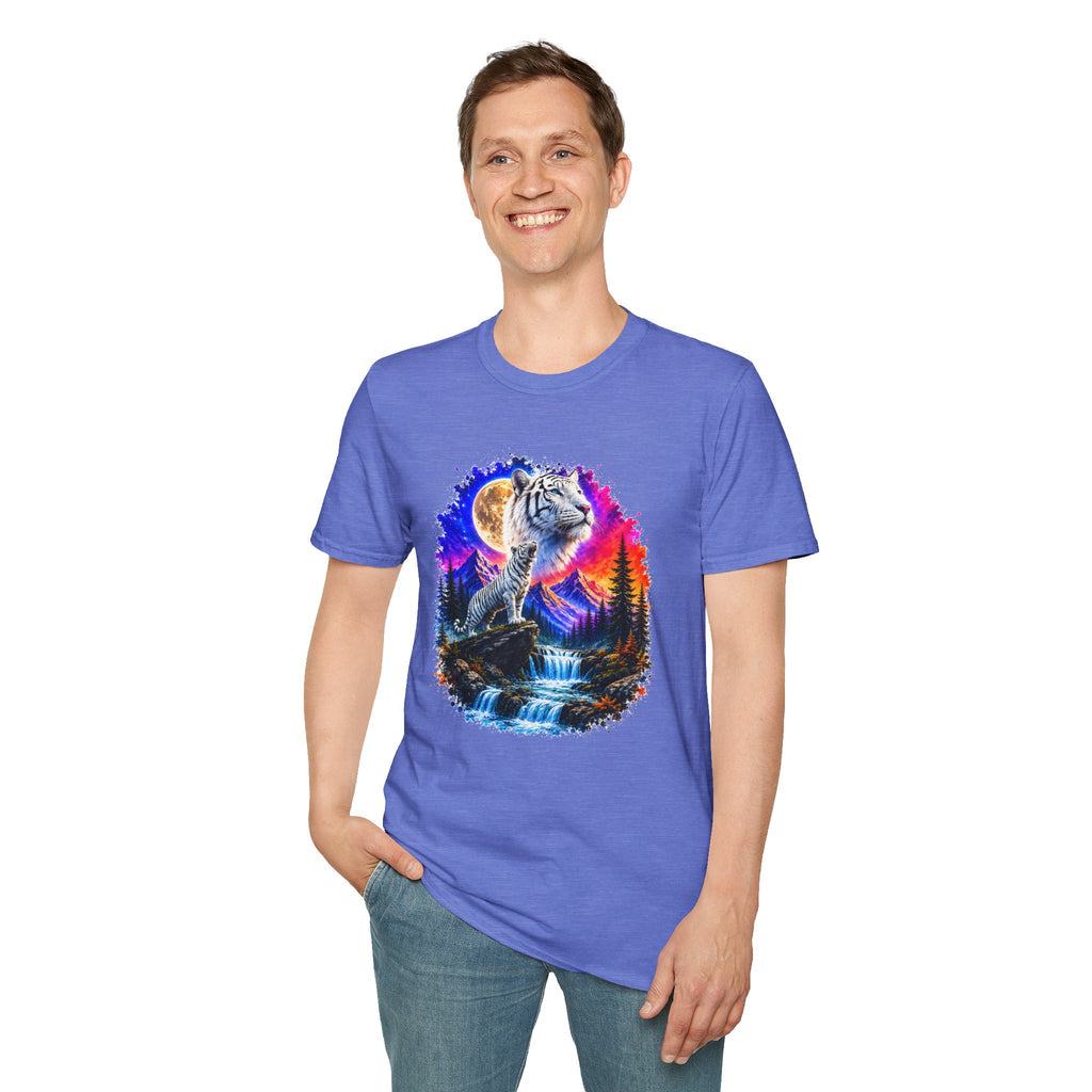 White Tiger Moon T-Shirt | Colorful Wildlife Graphic Tee | Big Cat Lover Gift | Nature Shirt