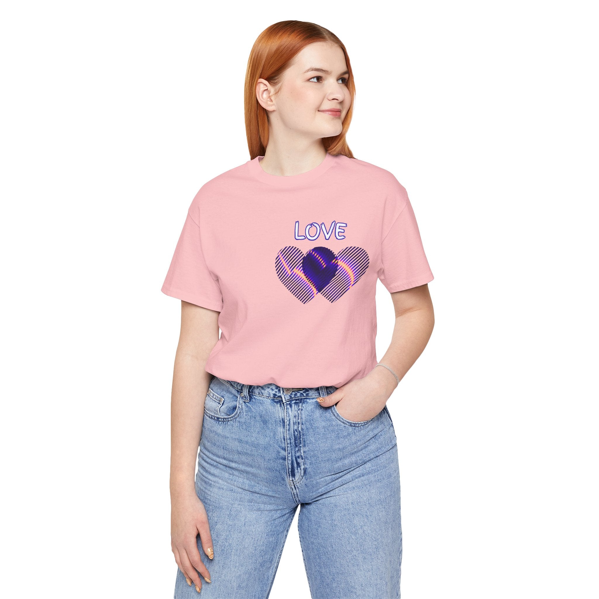 Love Heart Graphic Tee — Retro Purple Striped Hearts