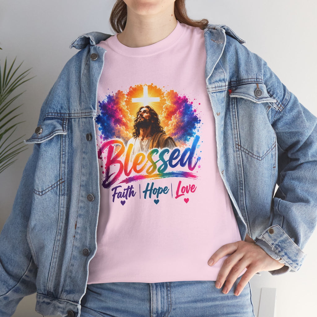 Blessed Faith Hope Love Shirt, Jesus Cross Christian Tee, Religious Gift, Colorful Faith Unisex T-Shirt