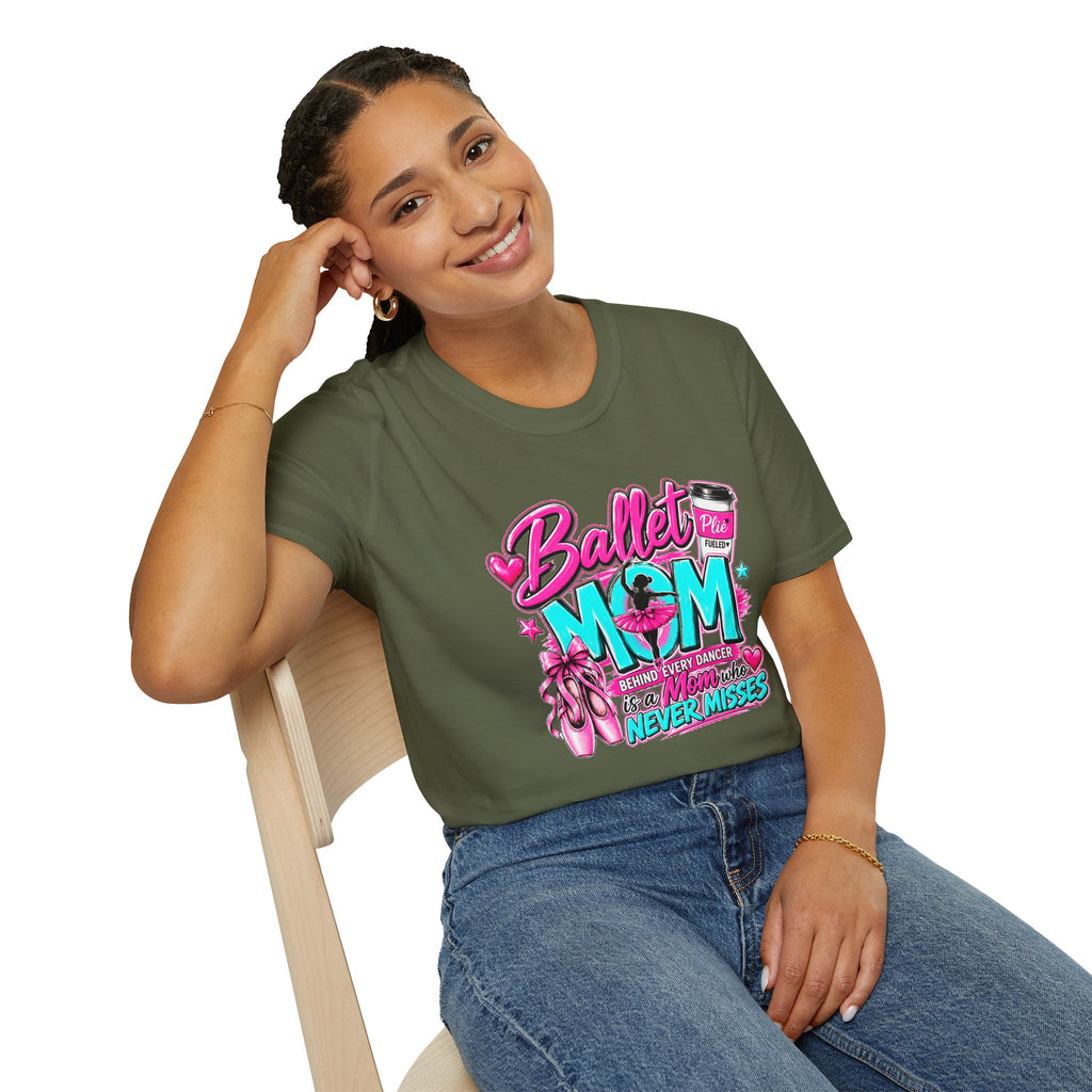 Ballet Mom T-Shirt — "Being Every Dancer's Mom" Pink Ballet Shoes & Coffee Design