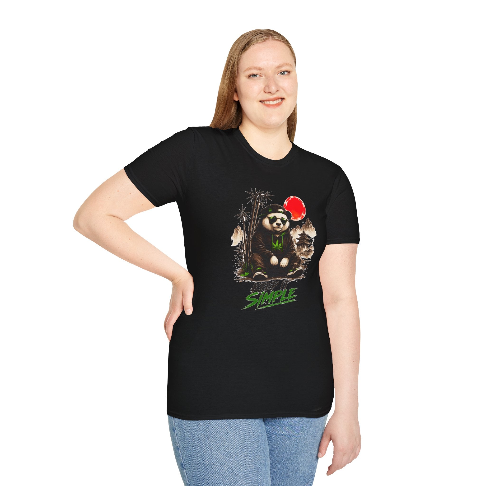 Panda Zen T-Shirt — Scenic Bamboo Bear with Red Sun