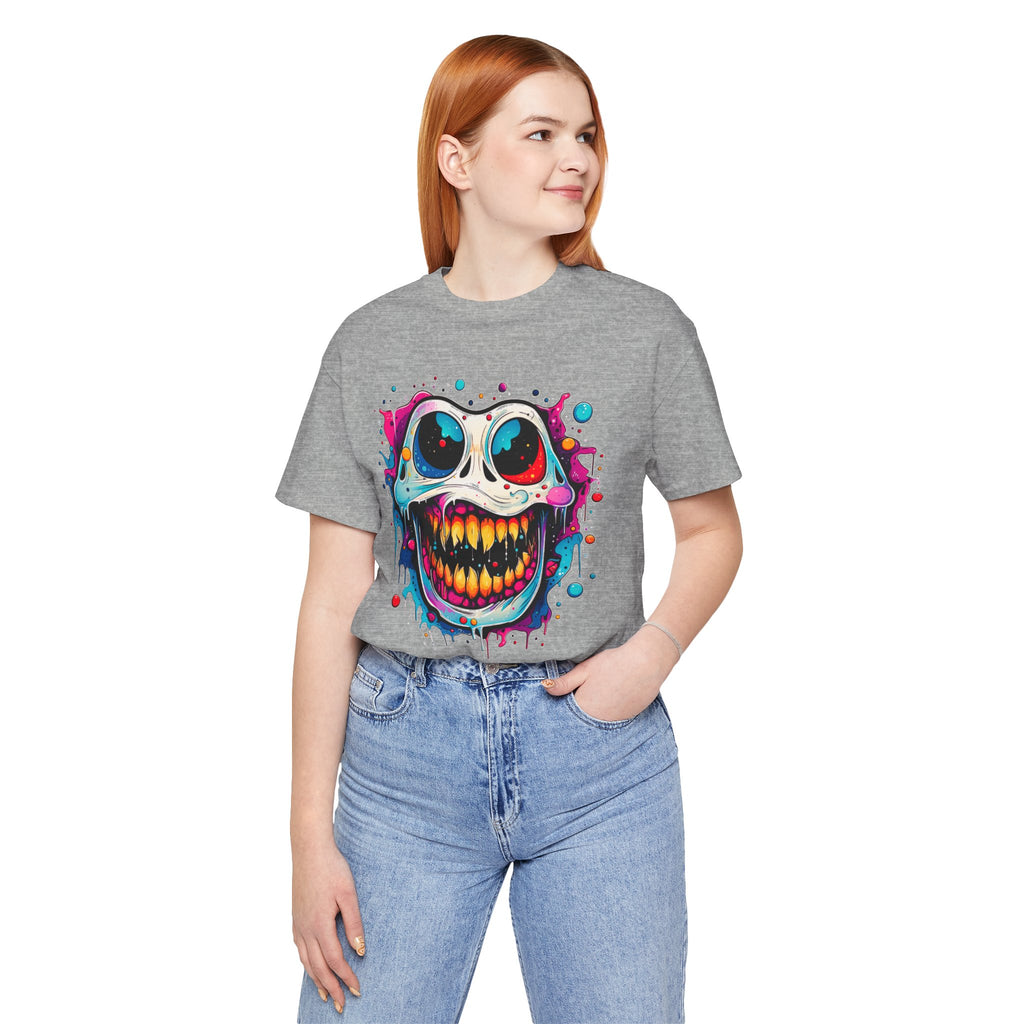 Unisex Skull Smile Tee -Vibrant Neon Drip Horror Graphic T Shirt