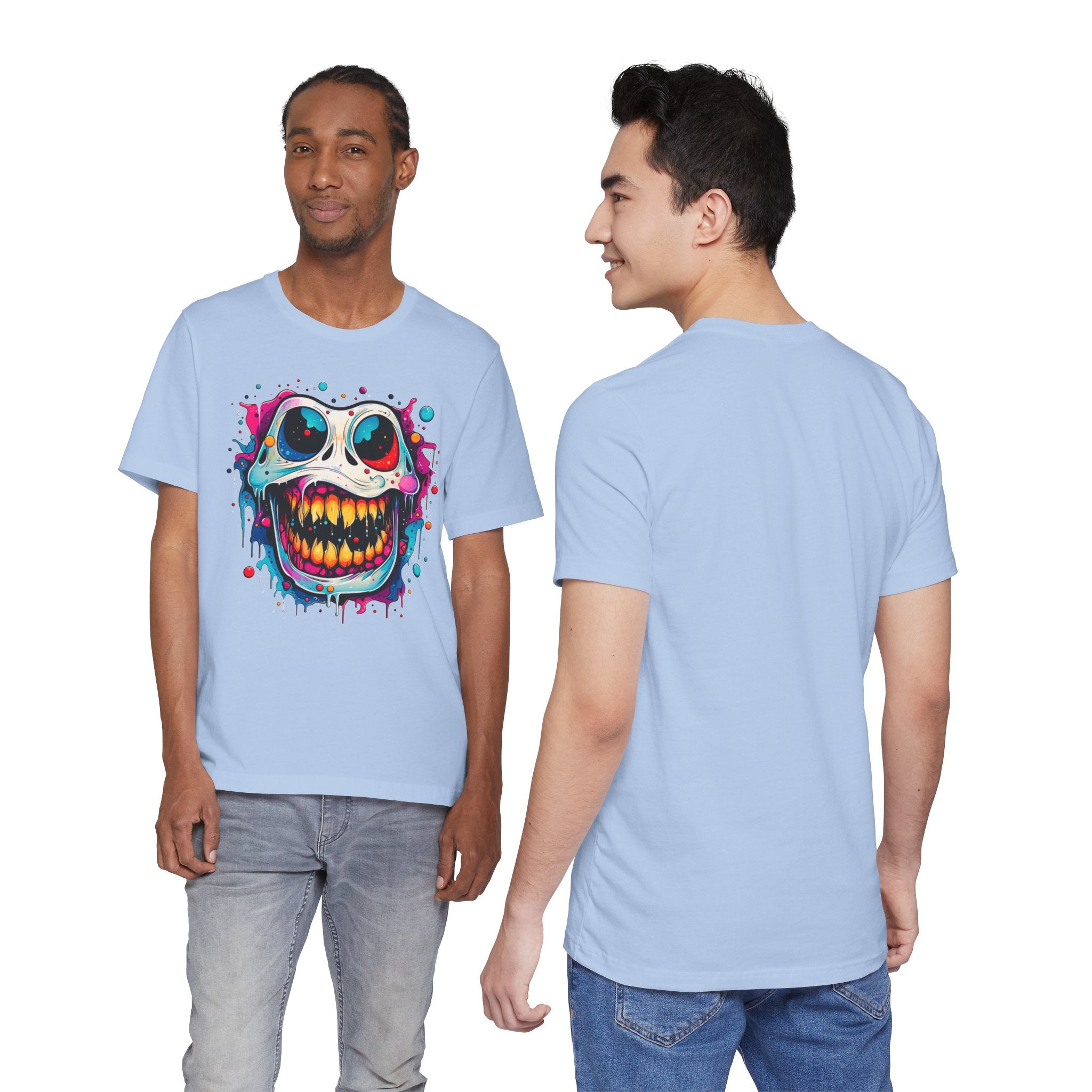 Unisex Skull Smile Tee -Vibrant Neon Drip Horror Graphic T Shirt