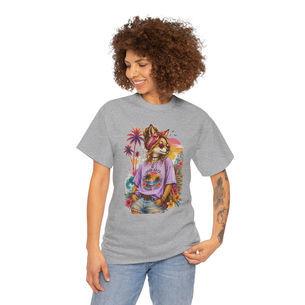 Fox Beach Vibes Shirt, Retro Beach T-Shirt, Summer Sunset Graphic Tee, Coastal Vacation Gift