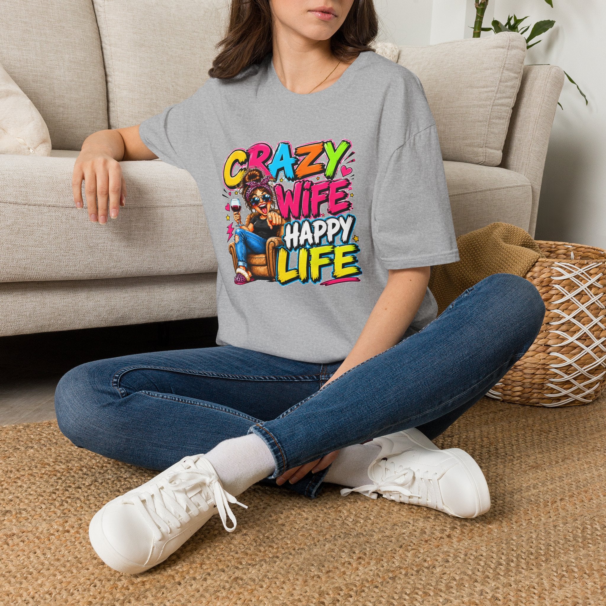 Crazy Wife Happy Life Shirt, Funny Wife T-Shirt, Funny Marriage Tee, Husband Gift, Couples Graphic Tee, Marriage Humor Shirt, Gift for Wife
