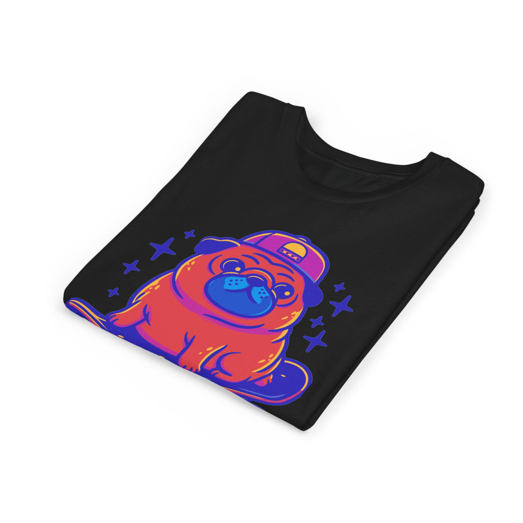 Cute Skateboarding Pug Kids T-Shirt | Funny Dog Graphic Tee for Boys & Girls | Youth Streetwear Shirt