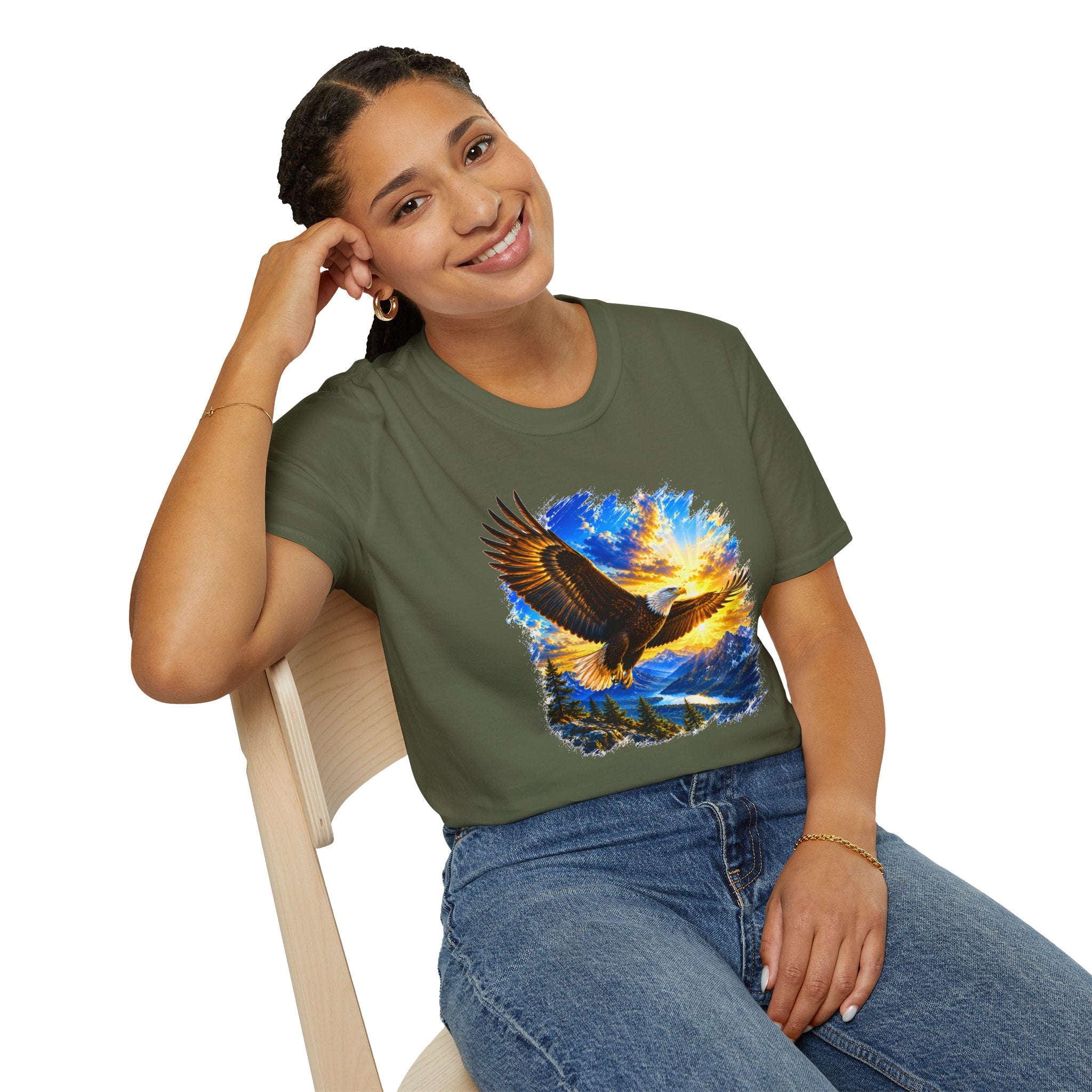 Majestic Eagle Sunset T-Shirt | Freedom Eagle Graphic Tee | Nature Wildlife Shirt | Mountain Sunset Unisex Tee | Outdoor Adventure Gift