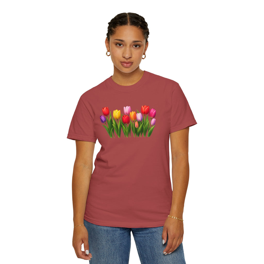 Colorful Tulip Shirt, Floral T-Shirt for Women, Botanical Graphic Tee, Spring Garden Shirt, Comfort Colors Tee