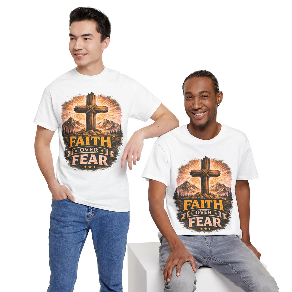 Faith Over Fear T-Shirt | Christian Cross Shirt | Religious Graphic Tee | Bible Verse Gift | Men's Faith Shirt
