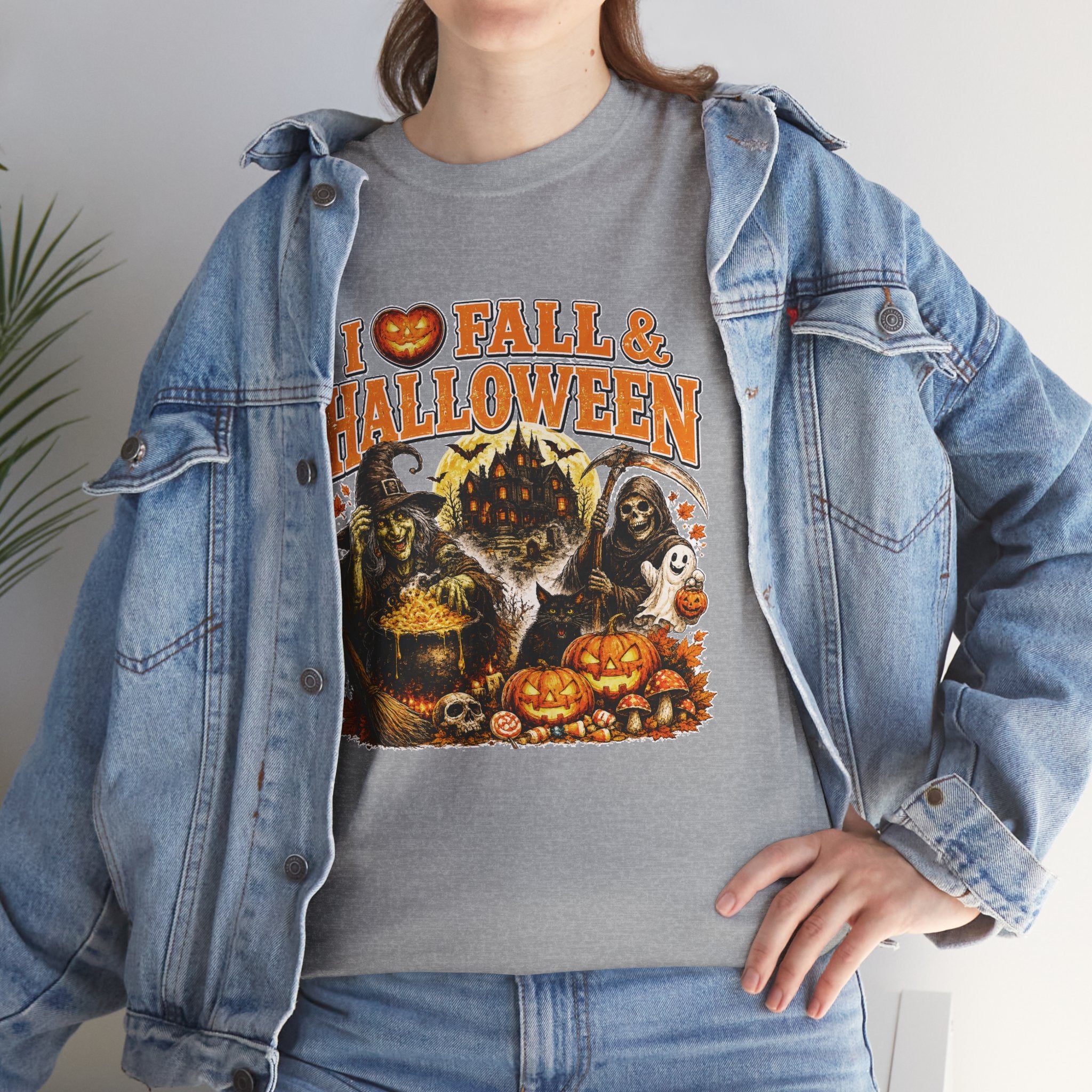 I Love Fall & Halloween T-Shirt | Vintage Halloween Shirt | Spooky Pumpkin Witch Tee | Cute Fall Graphic Tee | Autumn Lover Gift