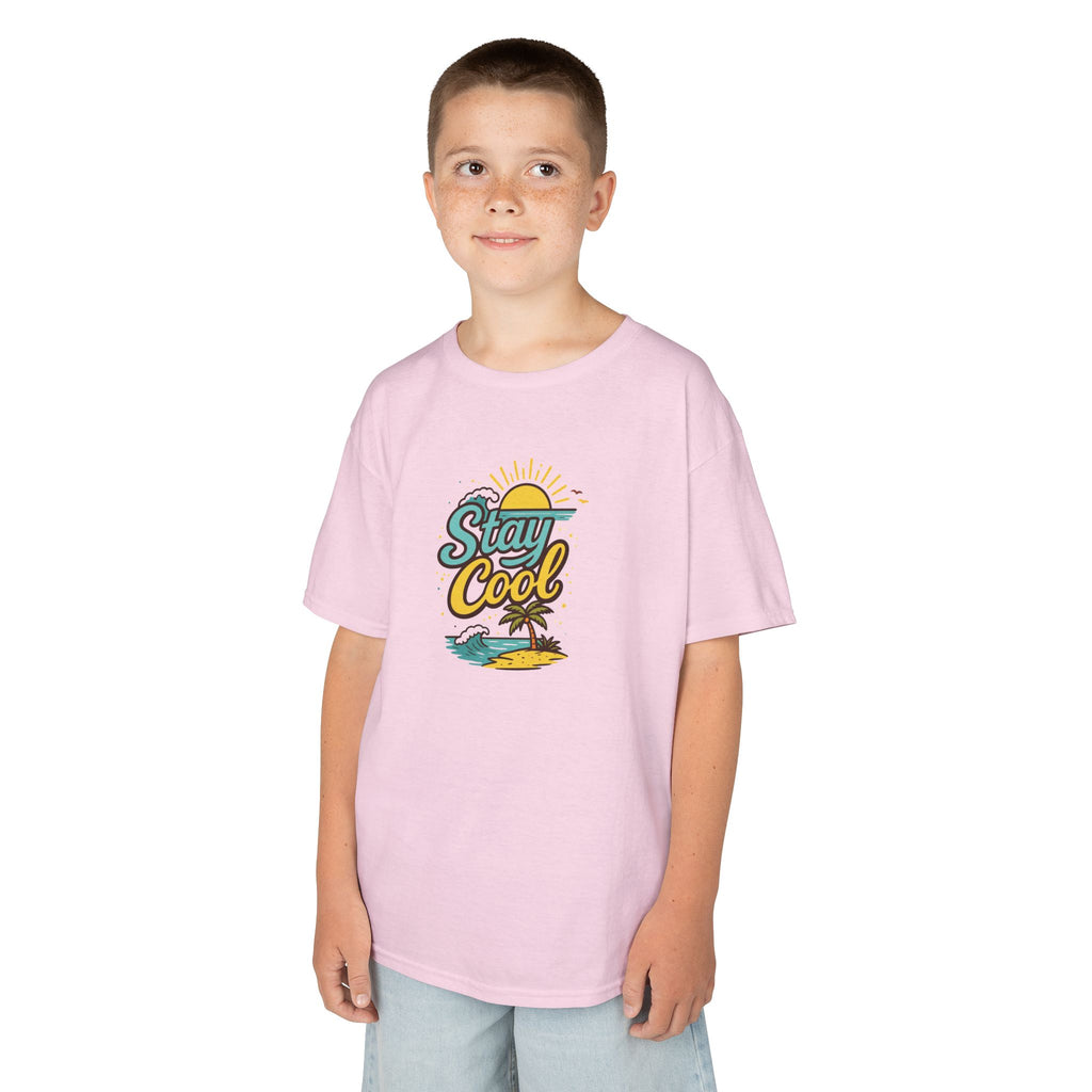 Kids "Stay Cool" Beach Graphic Tee — Tropical Sun & Palm Vacation Shirt