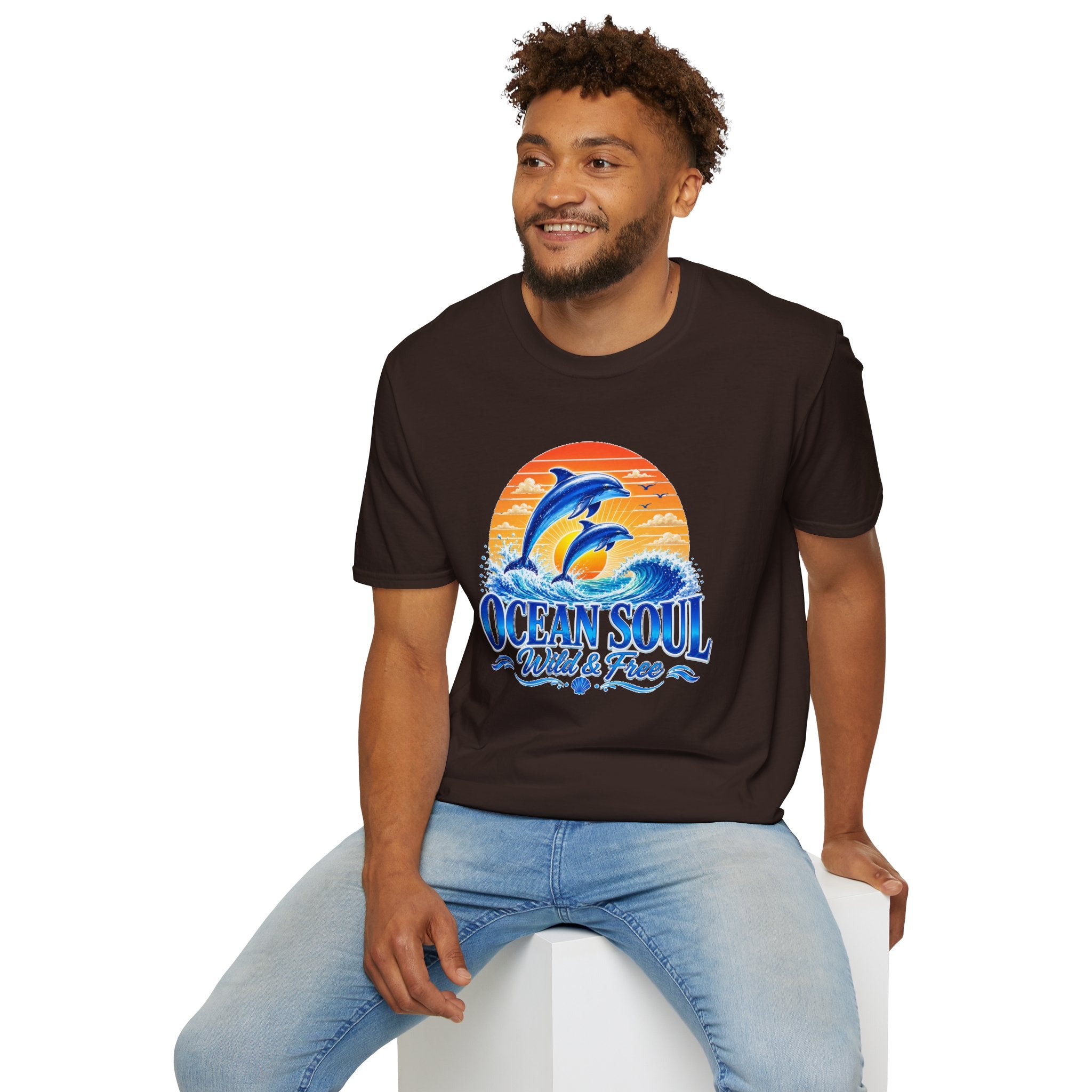 Ocean Soul Dolphin T-Shirt | Wild & Free Beach Tee | Coastal Summer Shirt | Ocean Lover Gift | Dolphin Graphic Unisex Tee