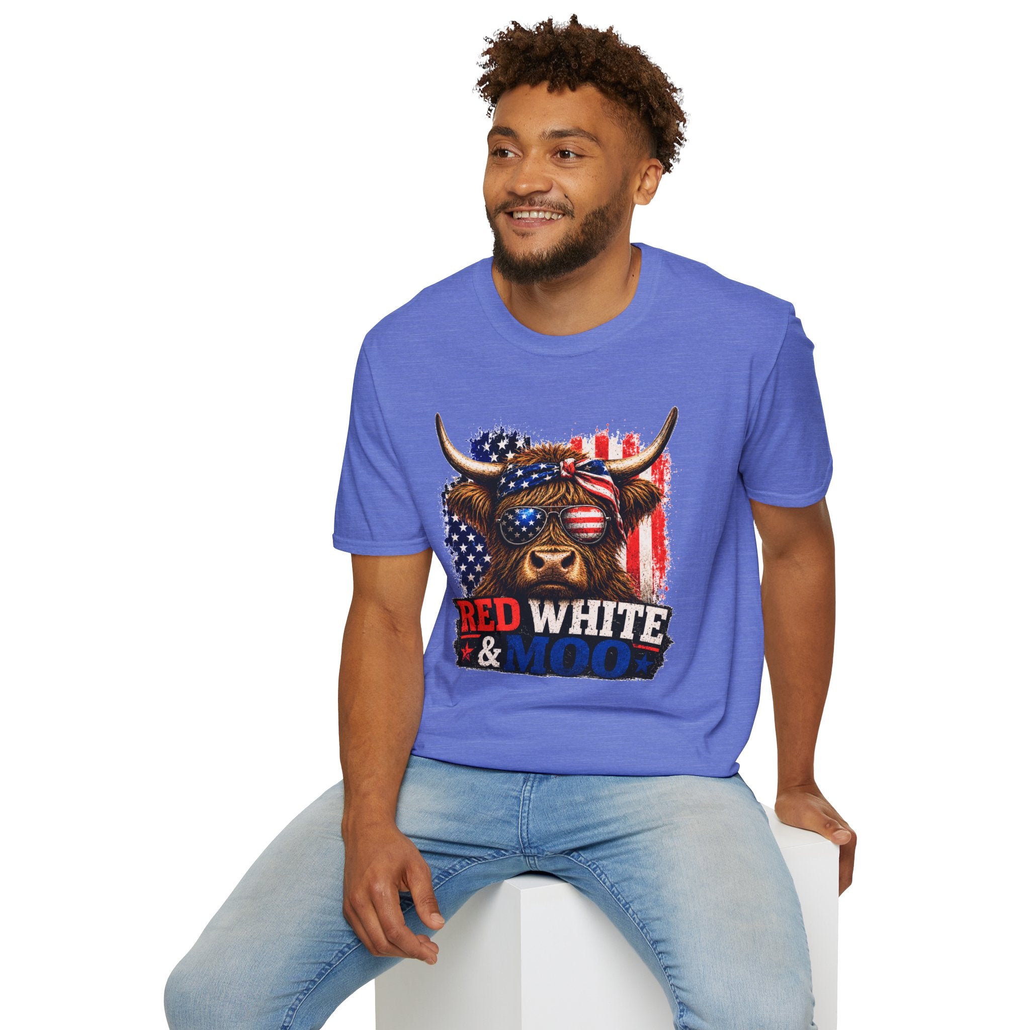 Patriotic Cow Graphic T-Shirt — "Red White & Moo" American Flag Tee