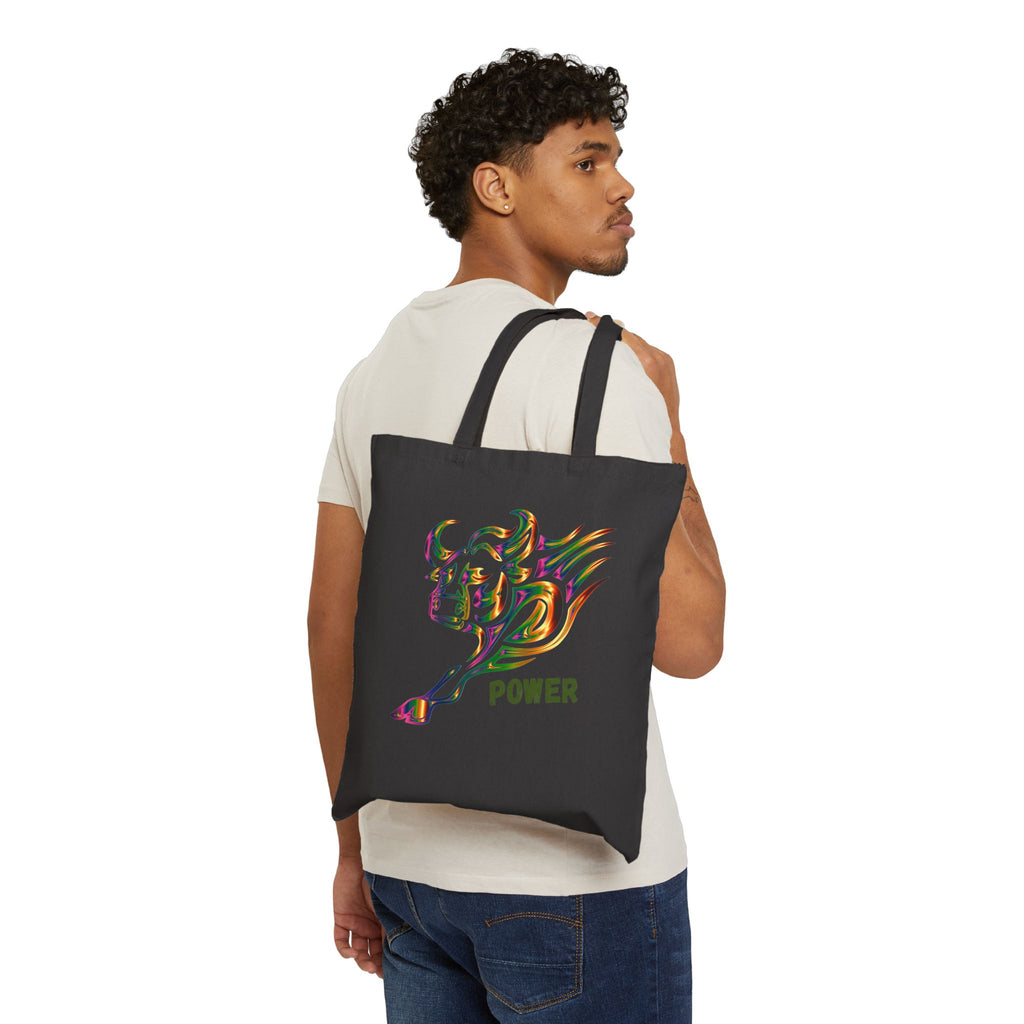 Bull Power Tote Bag - Colorful Charging Bull Canvas Tote