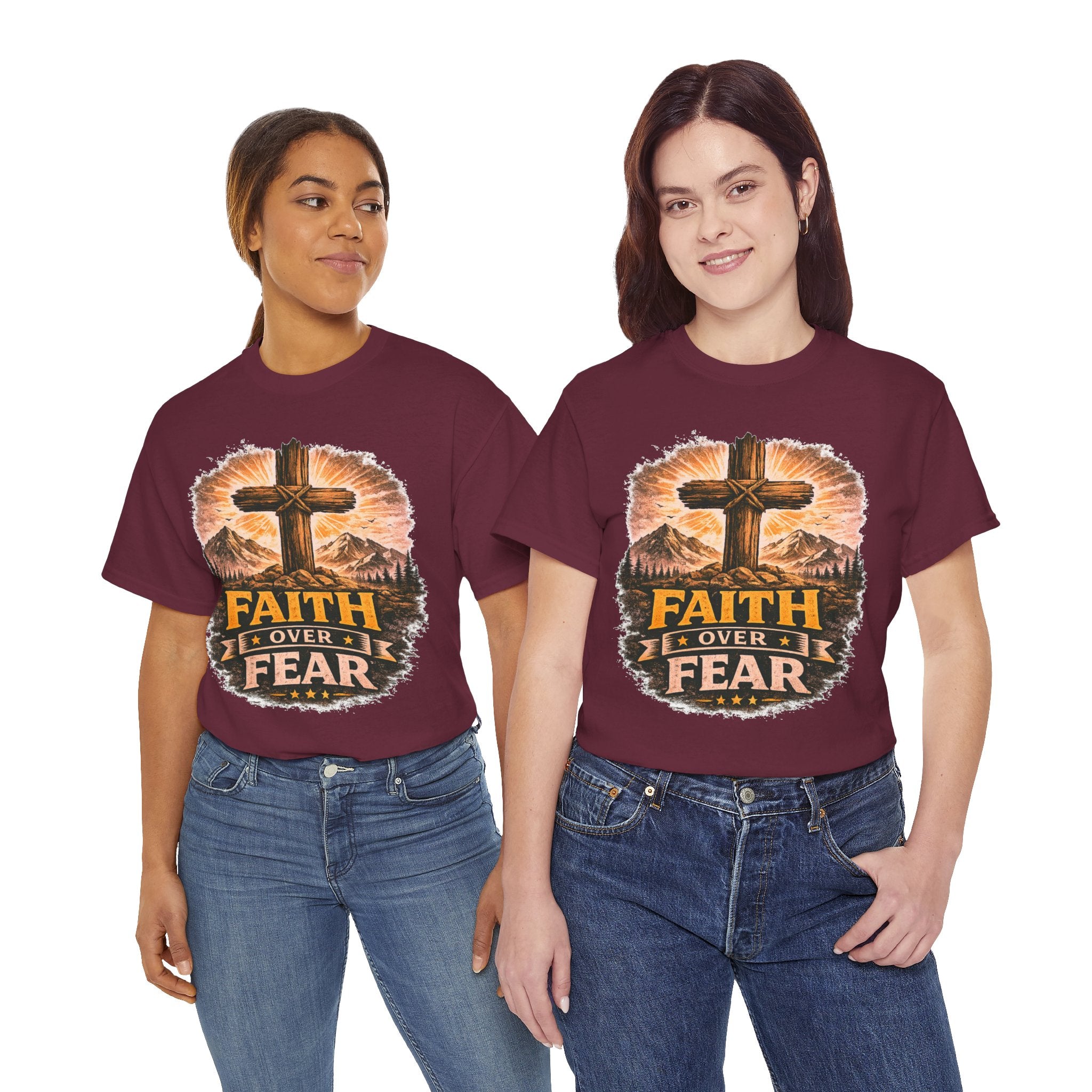Faith Over Fear T-Shirt | Christian Cross Shirt | Religious Graphic Tee | Bible Verse Gift | Men's Faith Shirt