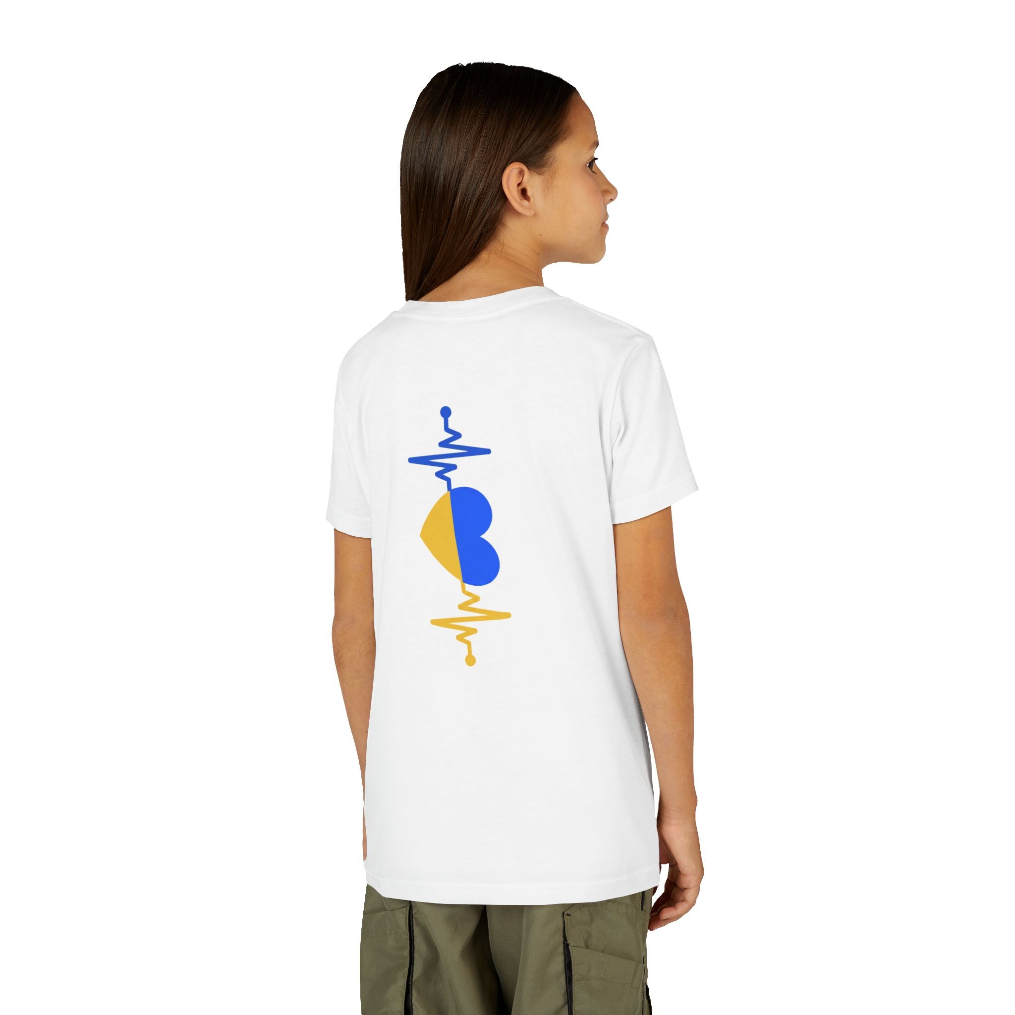 Love Ukraine Youth Tee — Blue & Yellow Heart Kids Shirt (Support Ukraine)