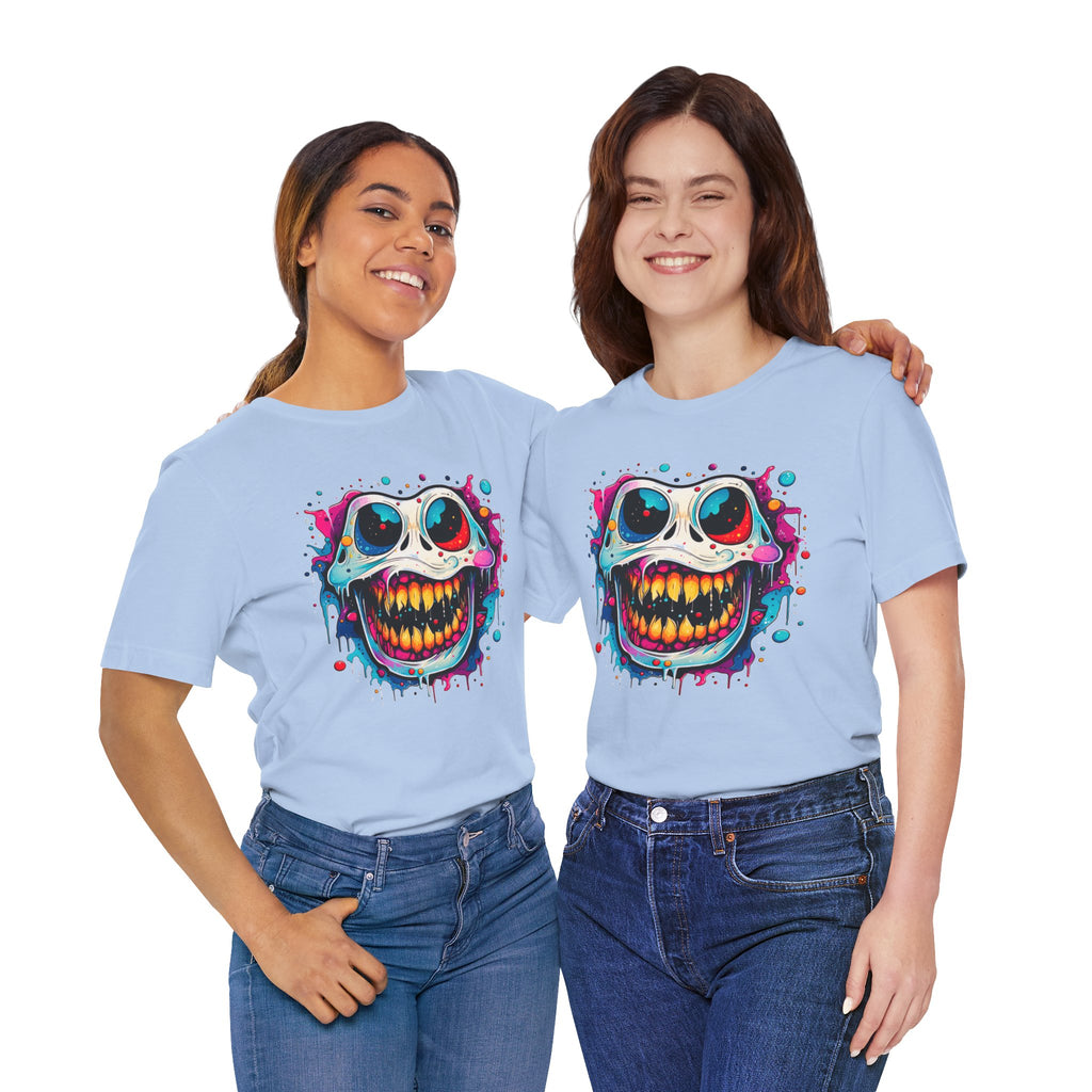 Unisex Skull Smile Tee -Vibrant Neon Drip Horror Graphic T Shirt