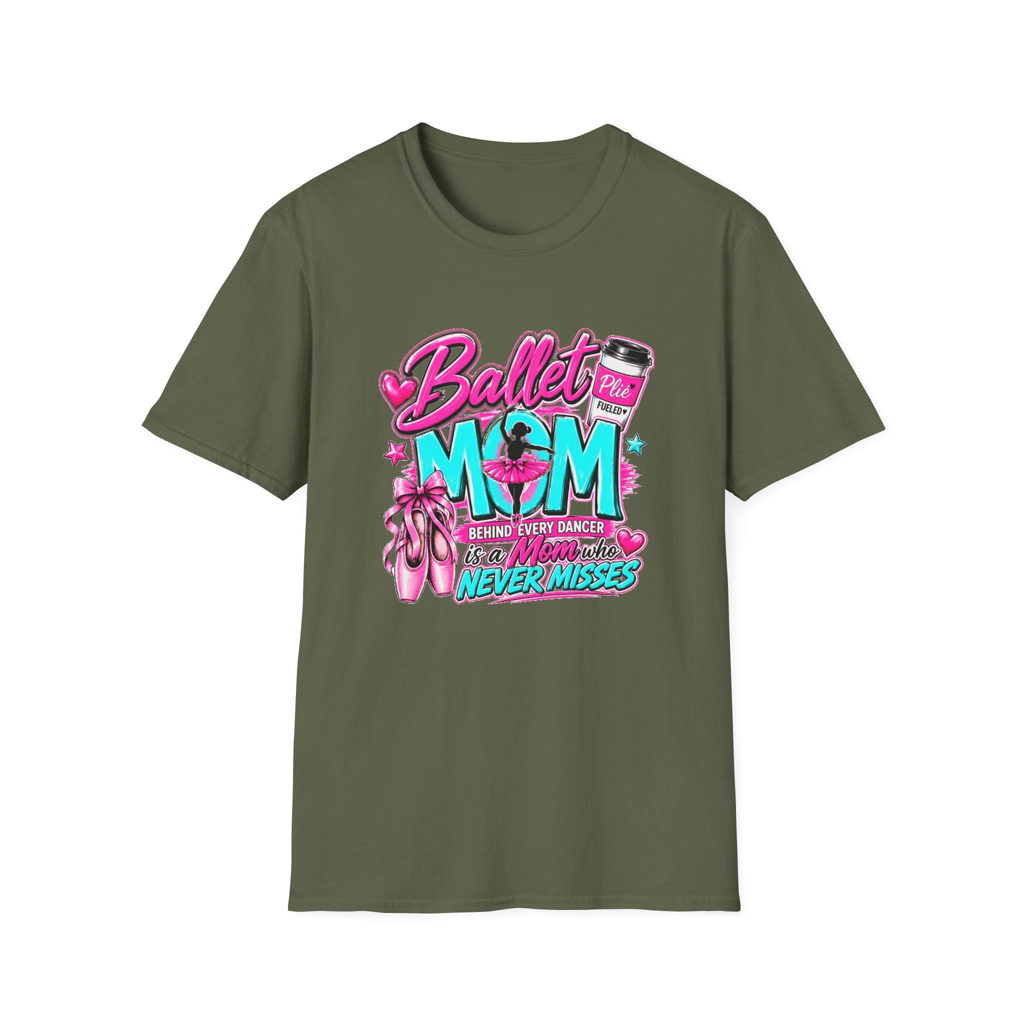 Ballet Mom T-Shirt — "Being Every Dancer's Mom" Pink Ballet Shoes & Coffee Design