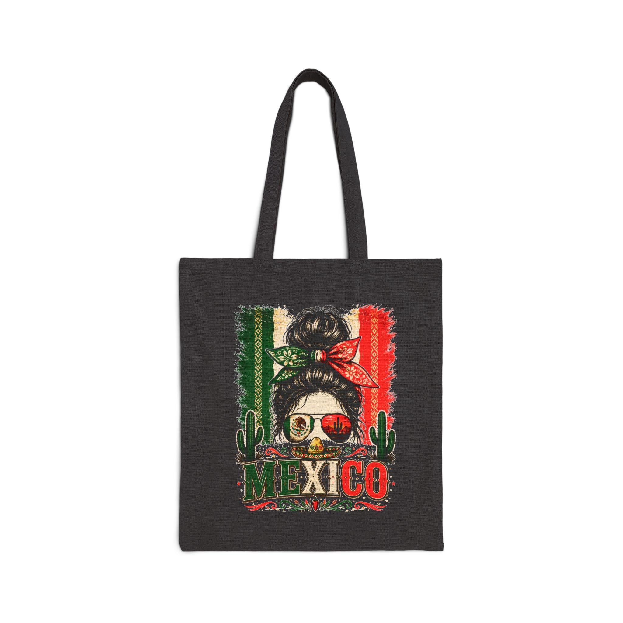 Mexico Messy Bun Tote Bag – Mexican Flag Sunglasses Canvas Tote