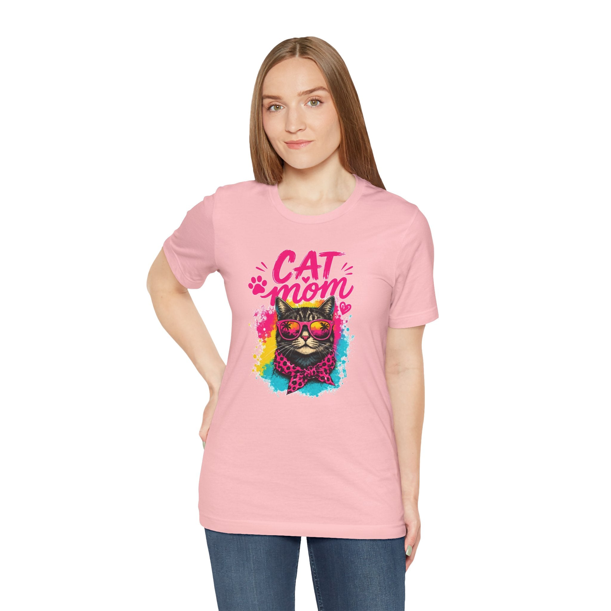 Cat Mom T-Shirt | Funny Cat Mom Gift | Colorful Retro Cat Lover Tee | Cute Cat Graphic Shirt | Unisex Cat Mom Tee