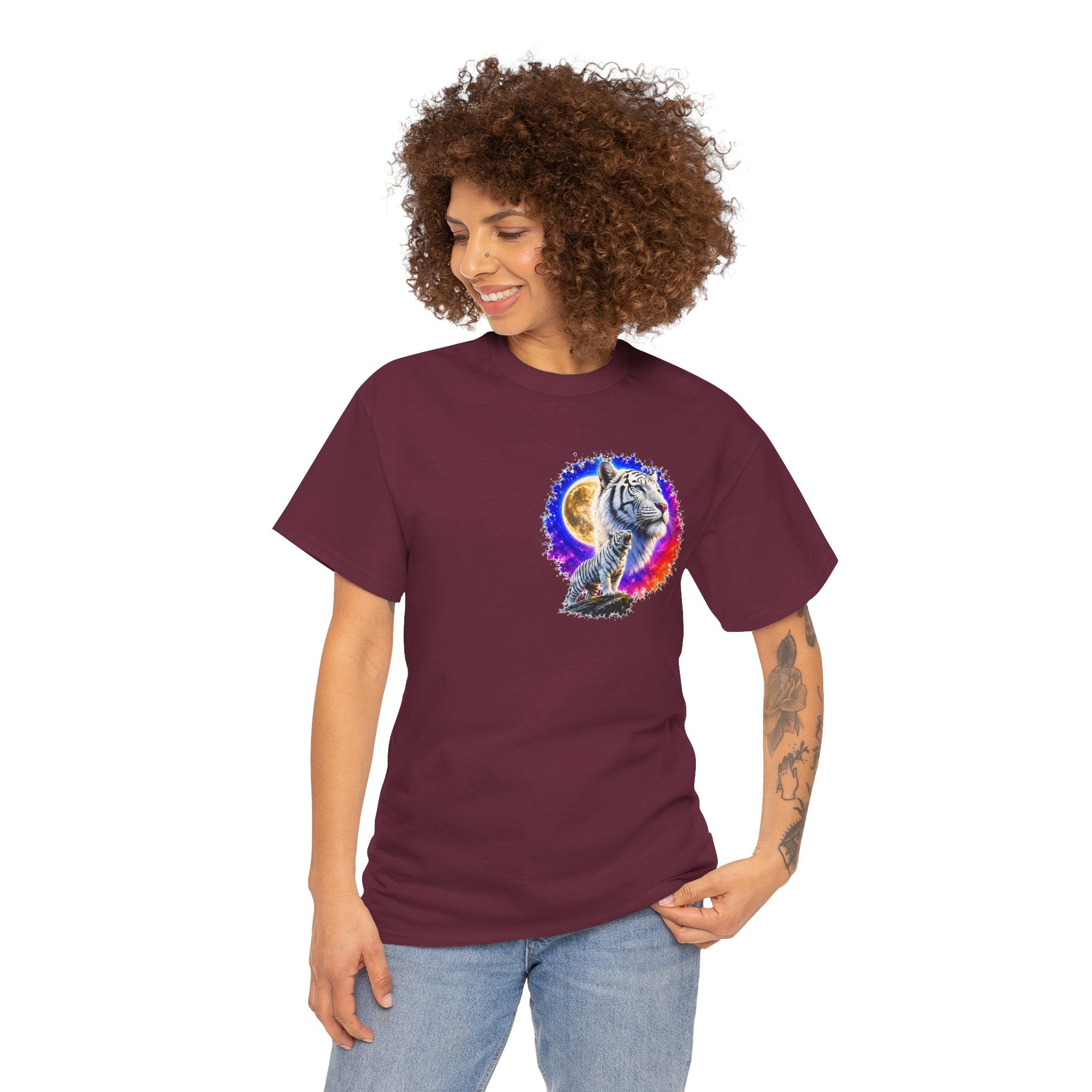White Tiger Moon T-Shirt | Colorful Wildlife Graphic Tee | Big Cat Lover Gift | Unisex Nature Shirt