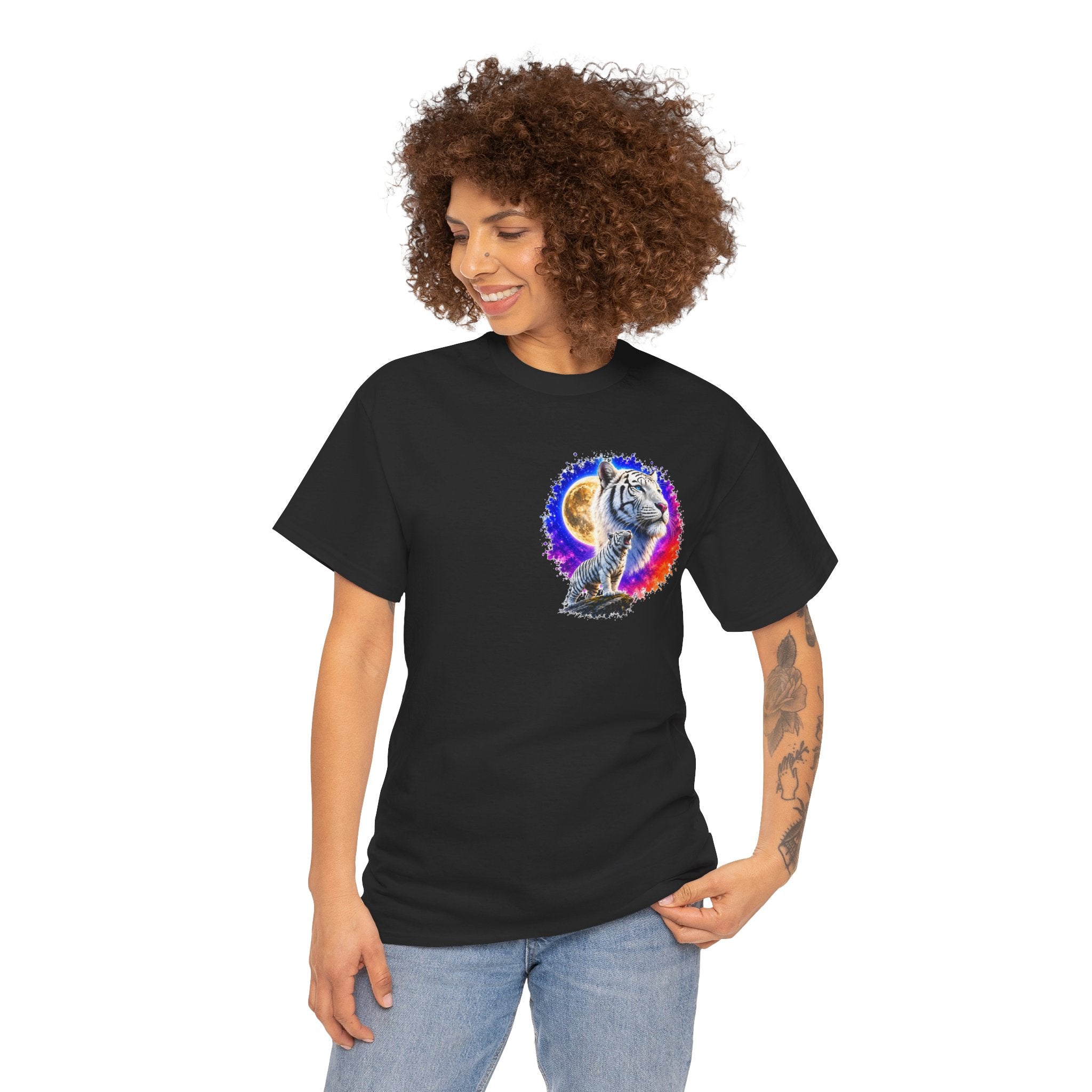 White Tiger Moon T-Shirt | Colorful Wildlife Graphic Tee | Big Cat Lover Gift | Unisex Nature Shirt