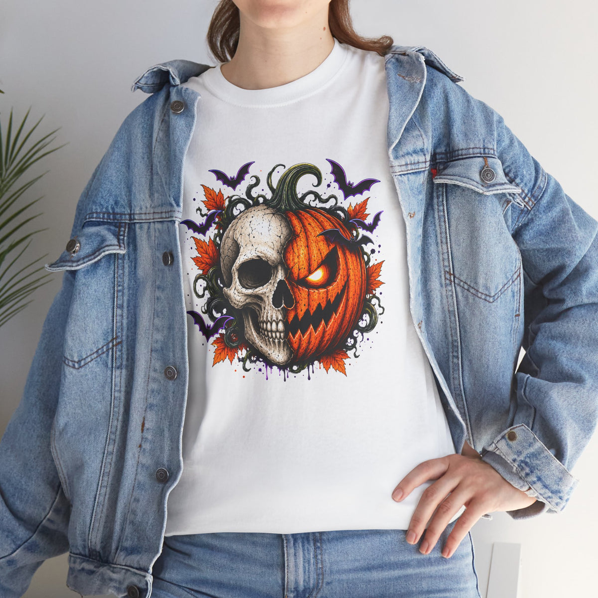Halloween Skull Pumpkin T-Shirt, Spooky Jack O Lantern Graphic Tee, Unisex Halloween Shirt, Gothic Fall Tee