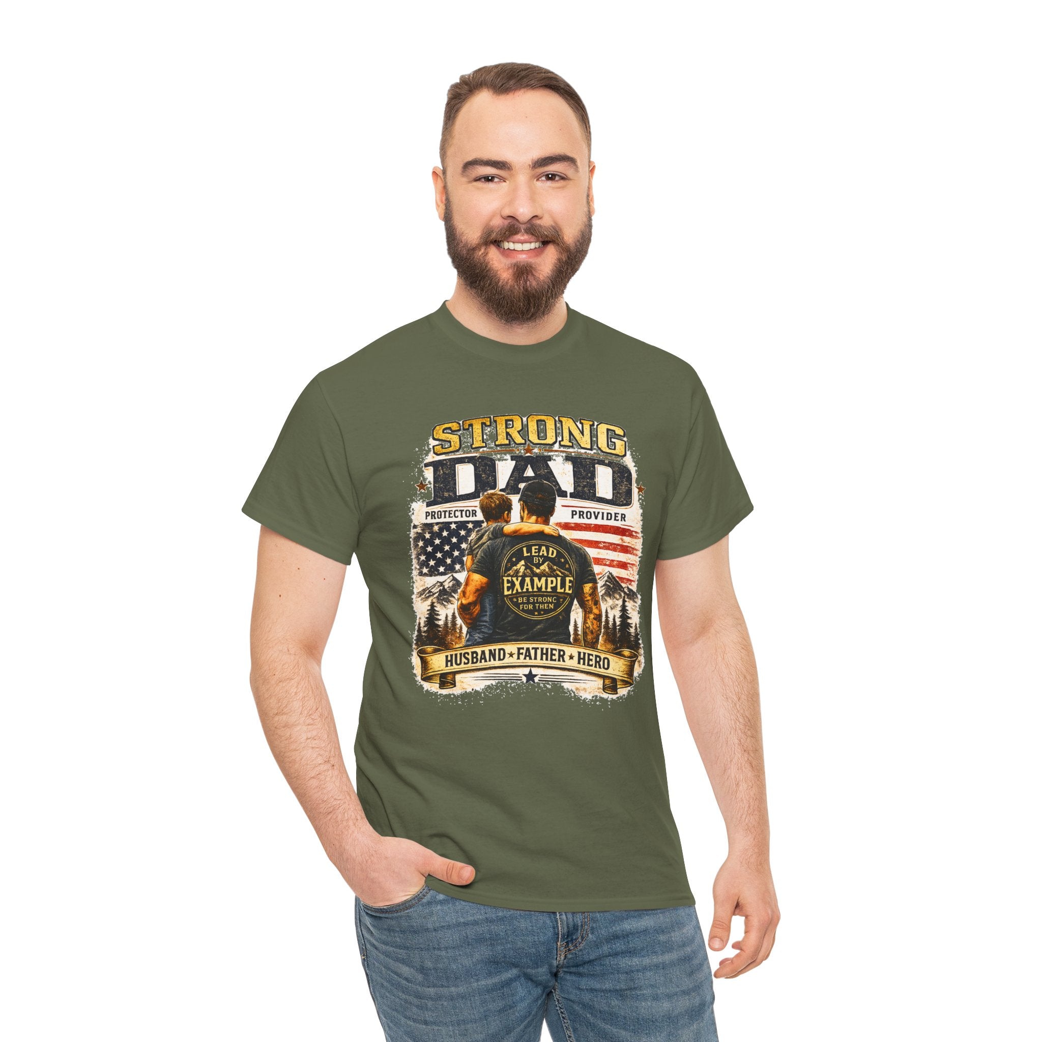 Strong Dad T-Shirt | Lead by Example Patriotic Father Graphic Tee | Vintage USA Dad Shirt | Father's Day Gift for Dad
