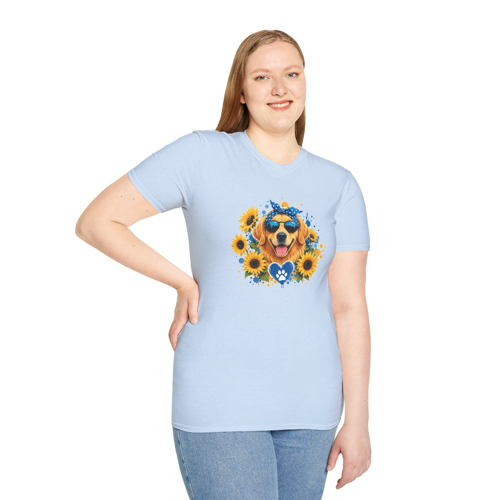 Golden Retriever Sunflower T-Shirt | Cute Dog Lover Shirt | Happy Puppy Graphic Tee | Floral Dog Mom Gift | Summer Unisex Tee