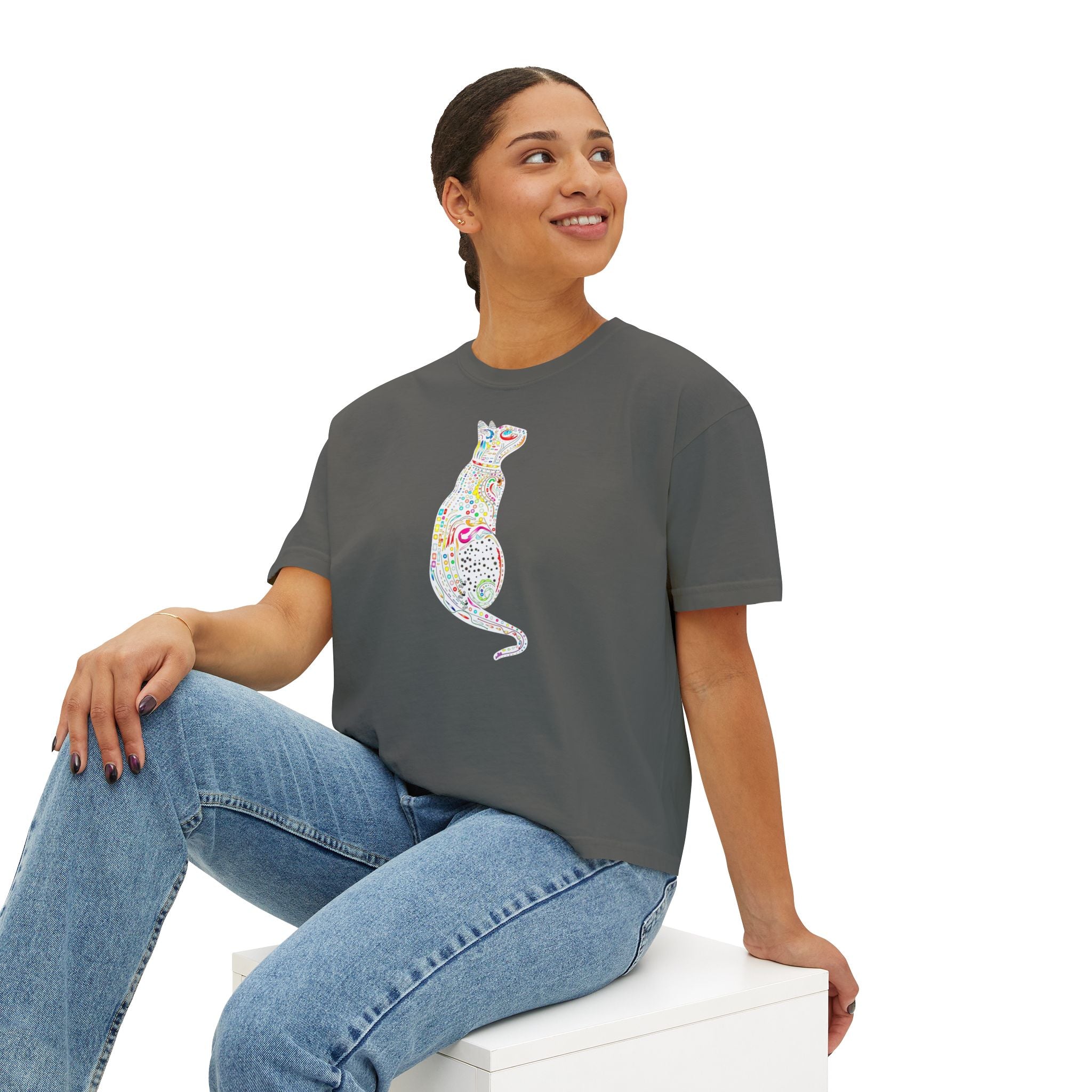 Cute Cat T-Shirt, Colorful Cat Graphic Tee, Cat Lover Gift Idea
