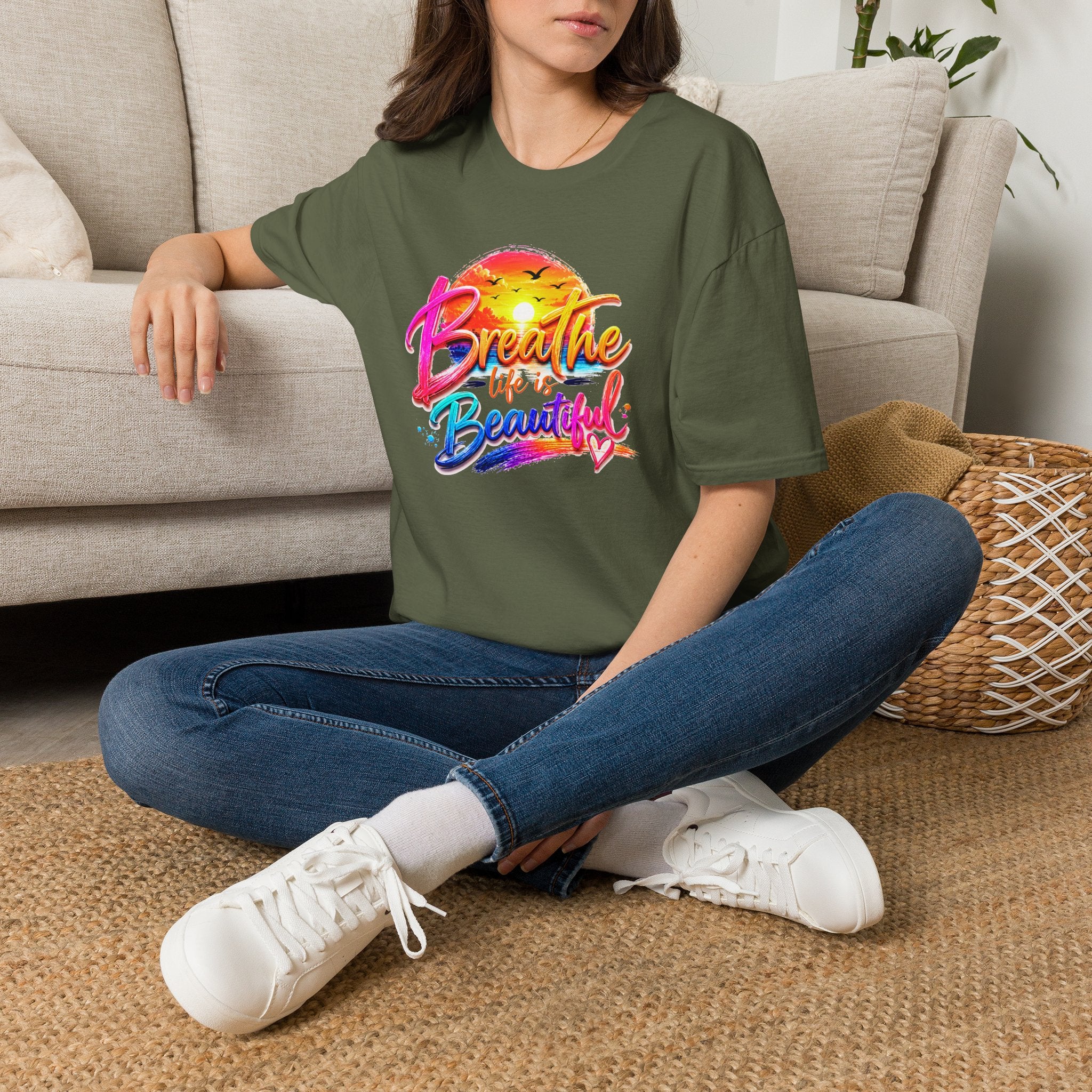 T-Shirt — "Breathe Life Is Beautiful" Sunset Graphic Tee