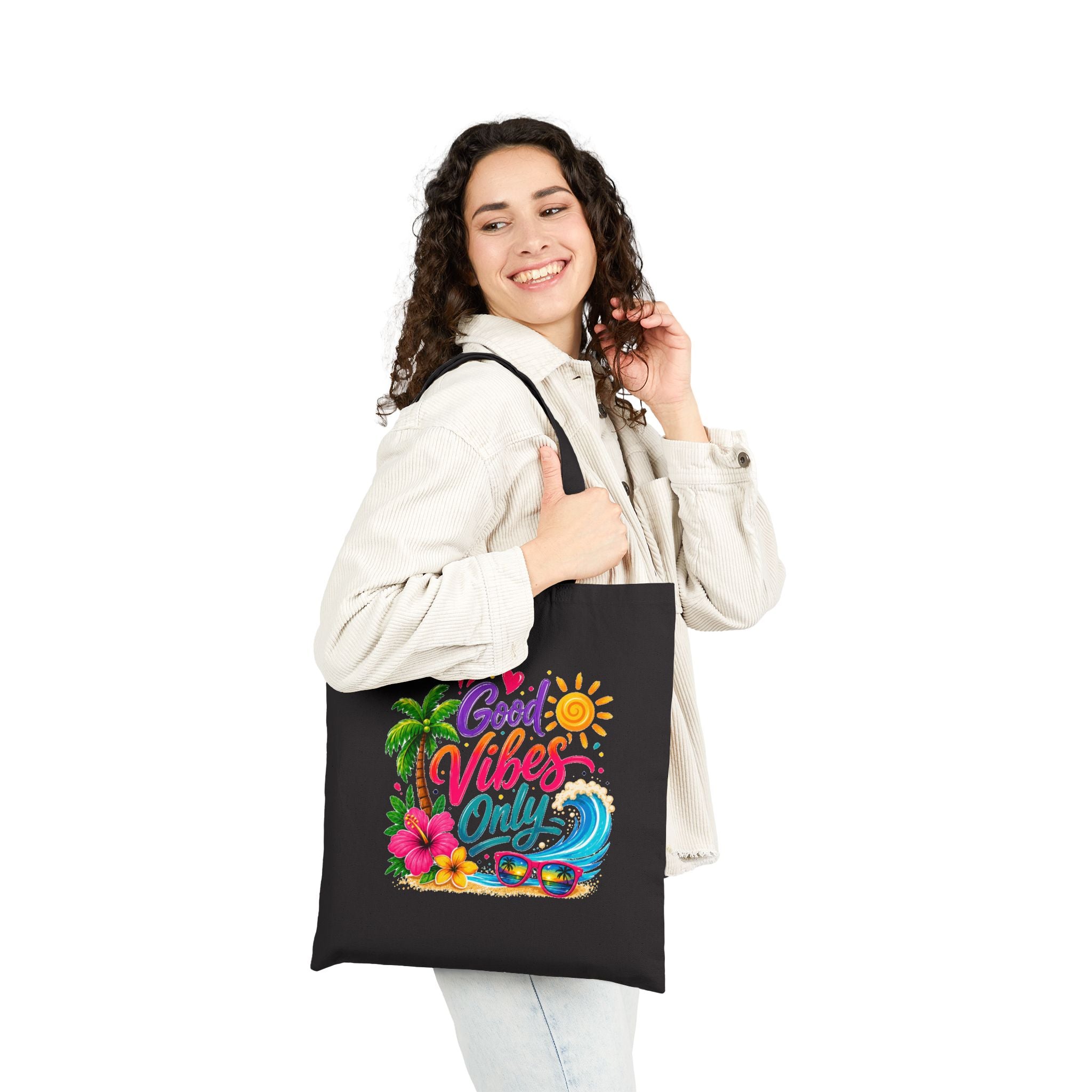 Good Vibes Only Beach Tote Bag, Tropical Canvas Shopper, Summer Vacation Tote, Coastal Gift for Women